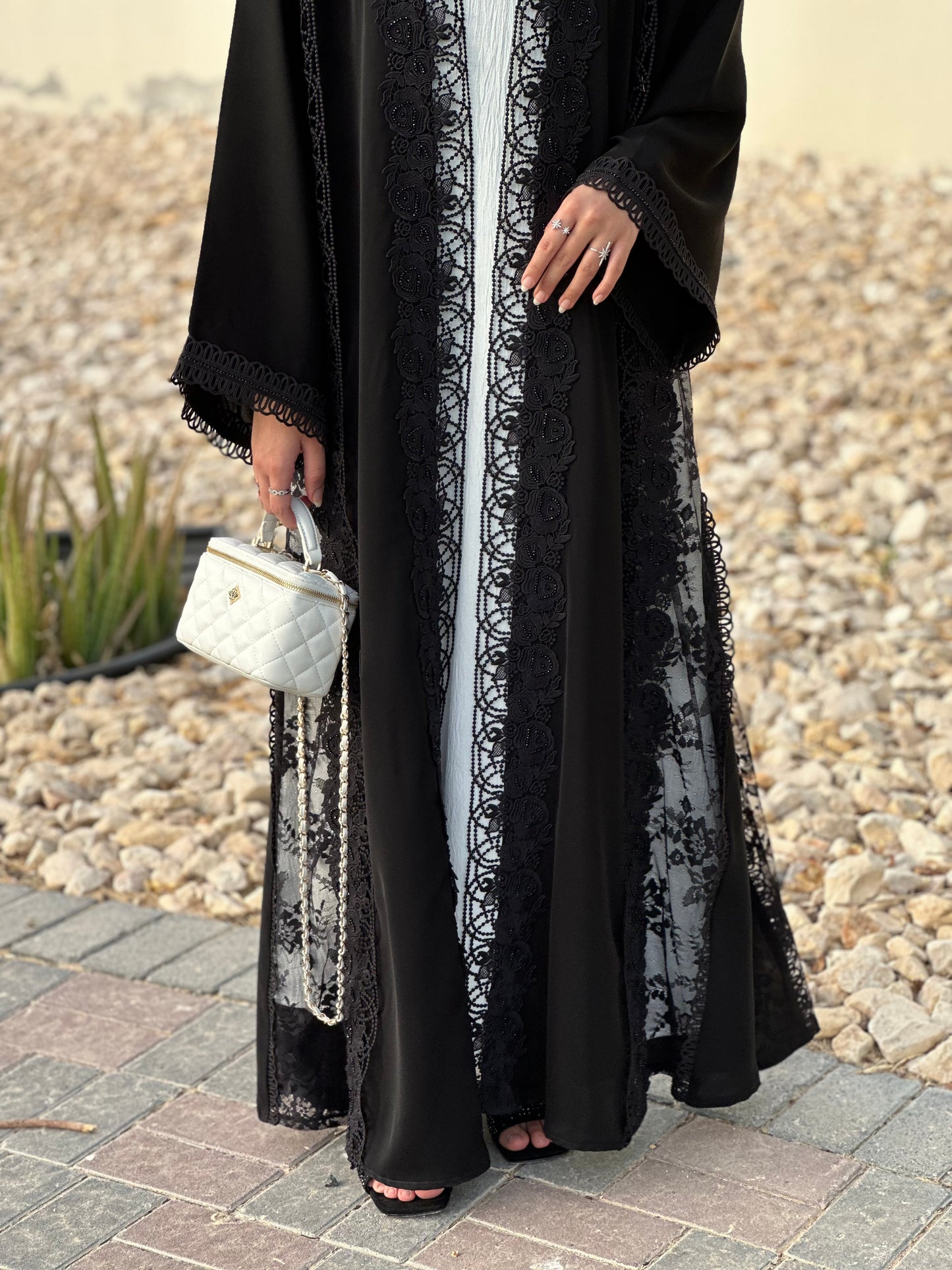 Premium open front black abaya | Lace /dantel abaya collection UAE
