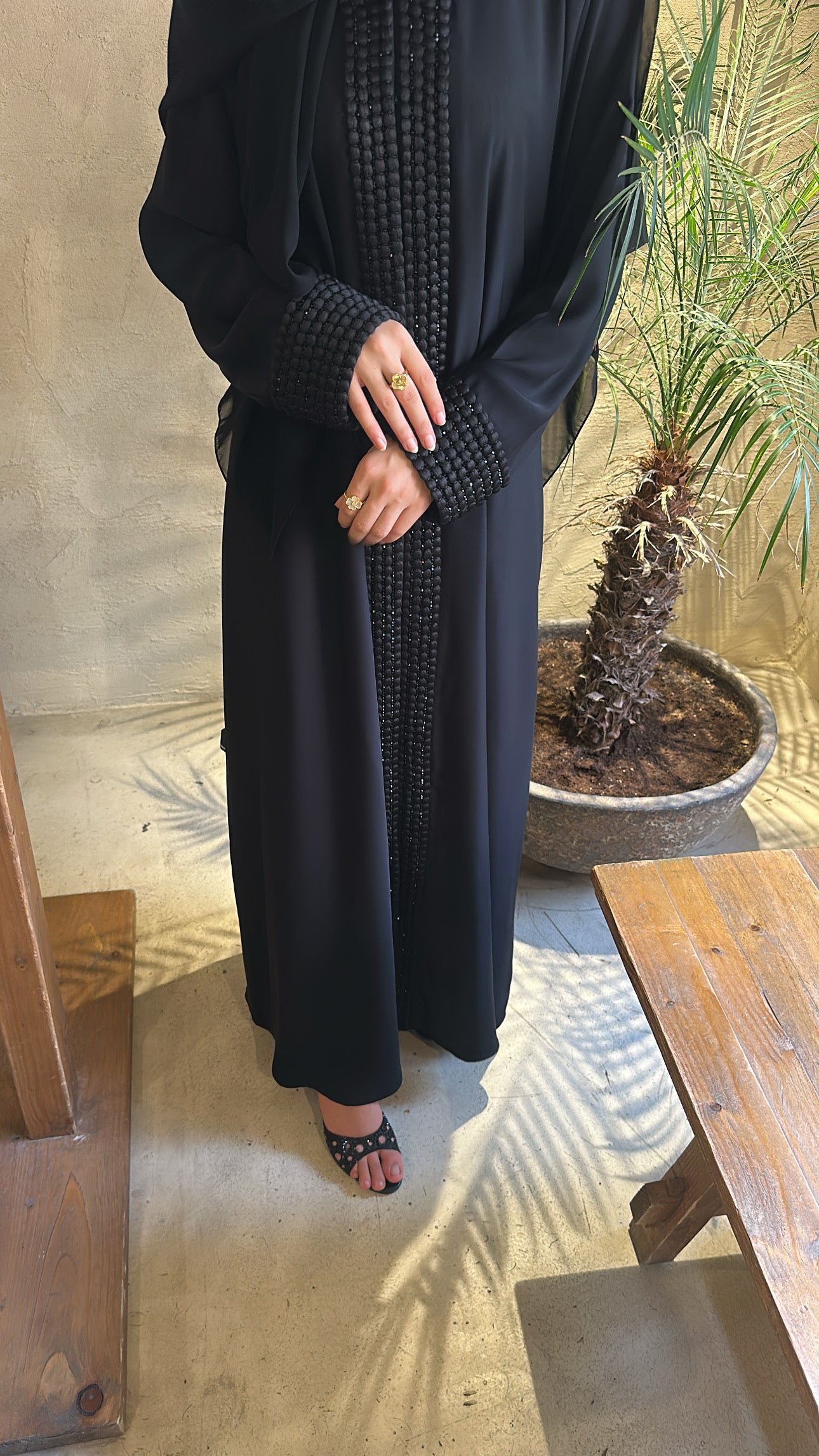 Luxury Emirati Abaya with Detailed Cuffs & Front