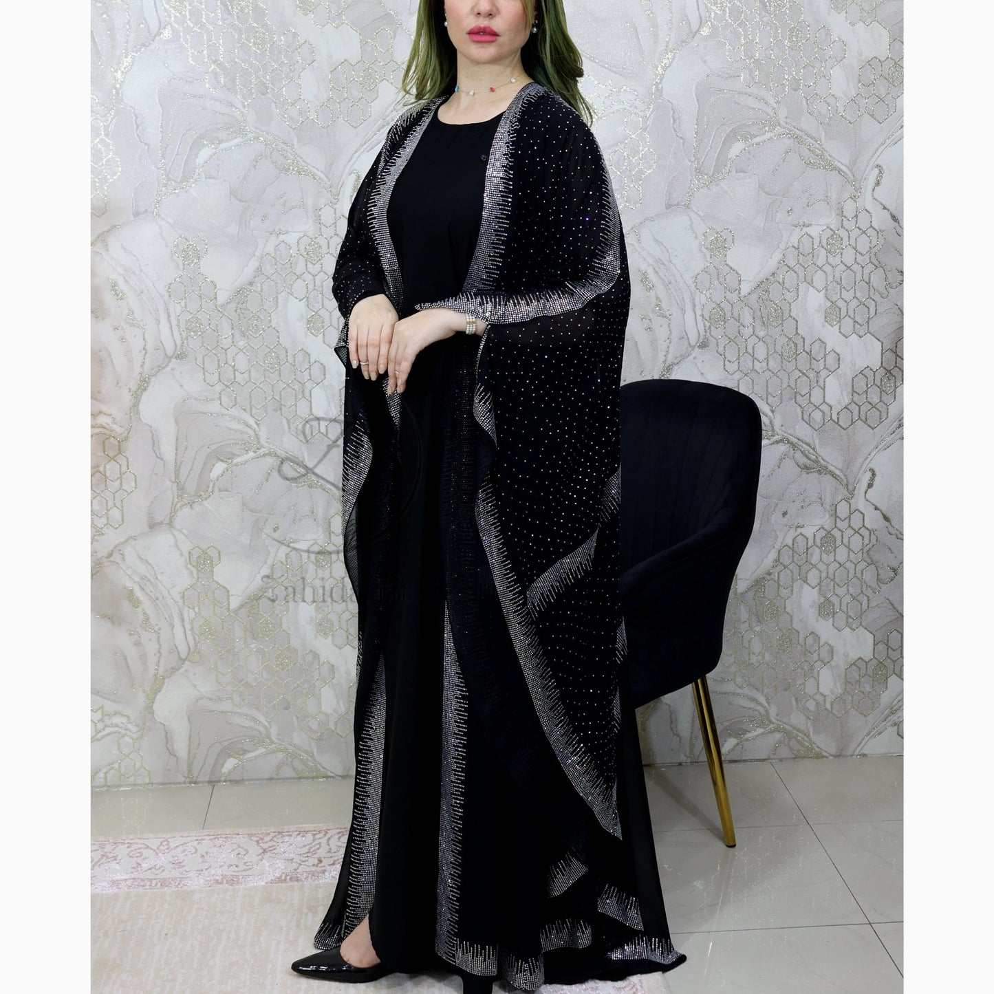 Bridal abaya full crystal work ZB118