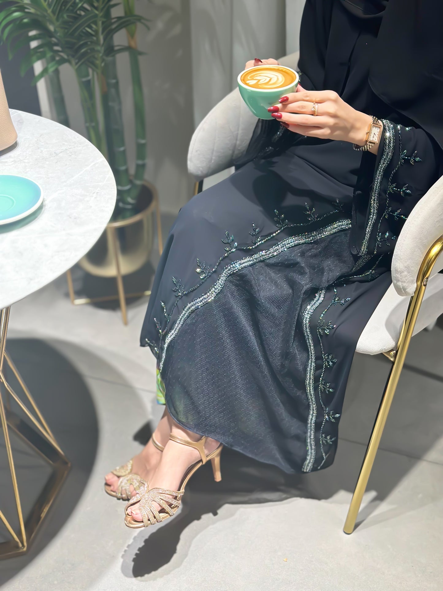 "Chiffon Abaya with Net Side Panels and Handwork" Z110