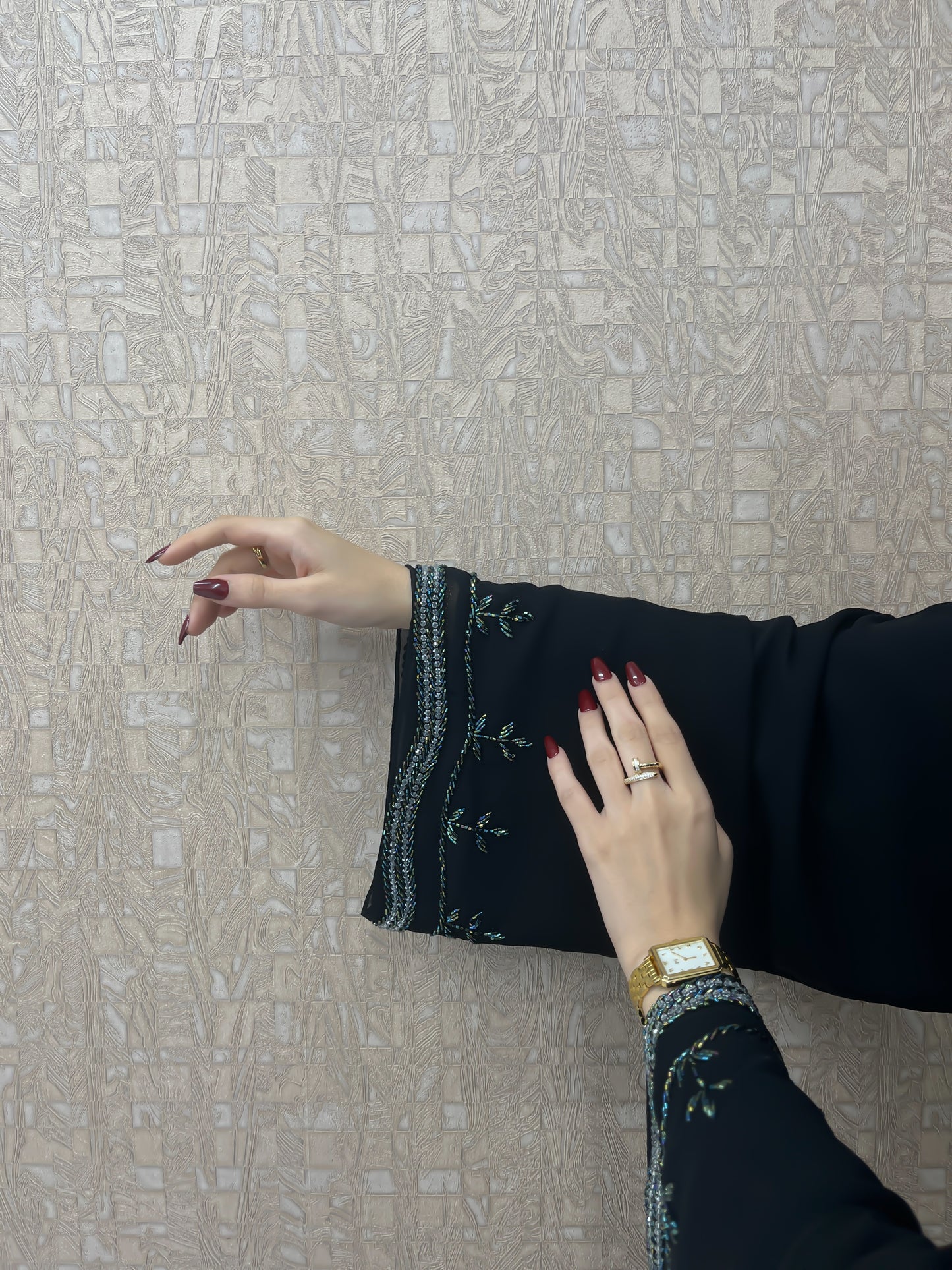 "Chiffon Abaya with Net Side Panels and Handwork" Z110