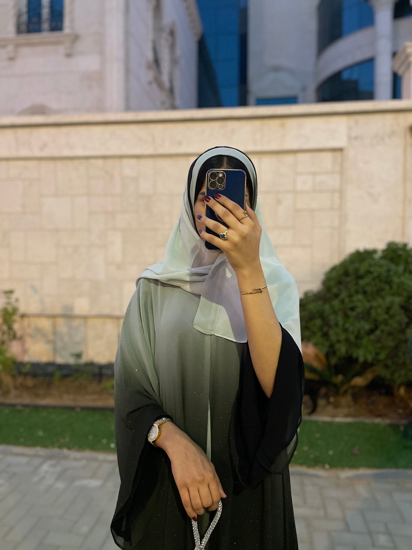 Ombre Chiffon Abaya in Green to Light Shade Z111