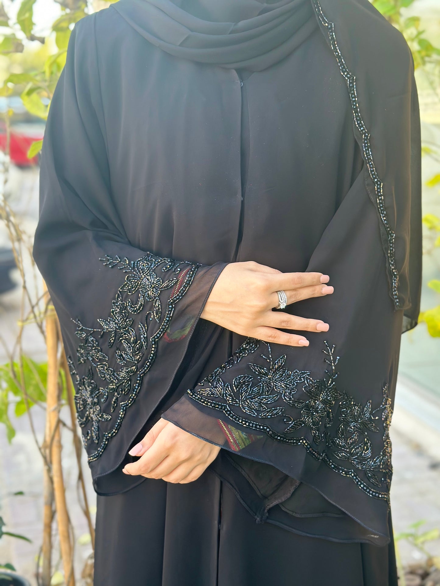 "Black Chiffon Abaya with Handwork" Z118