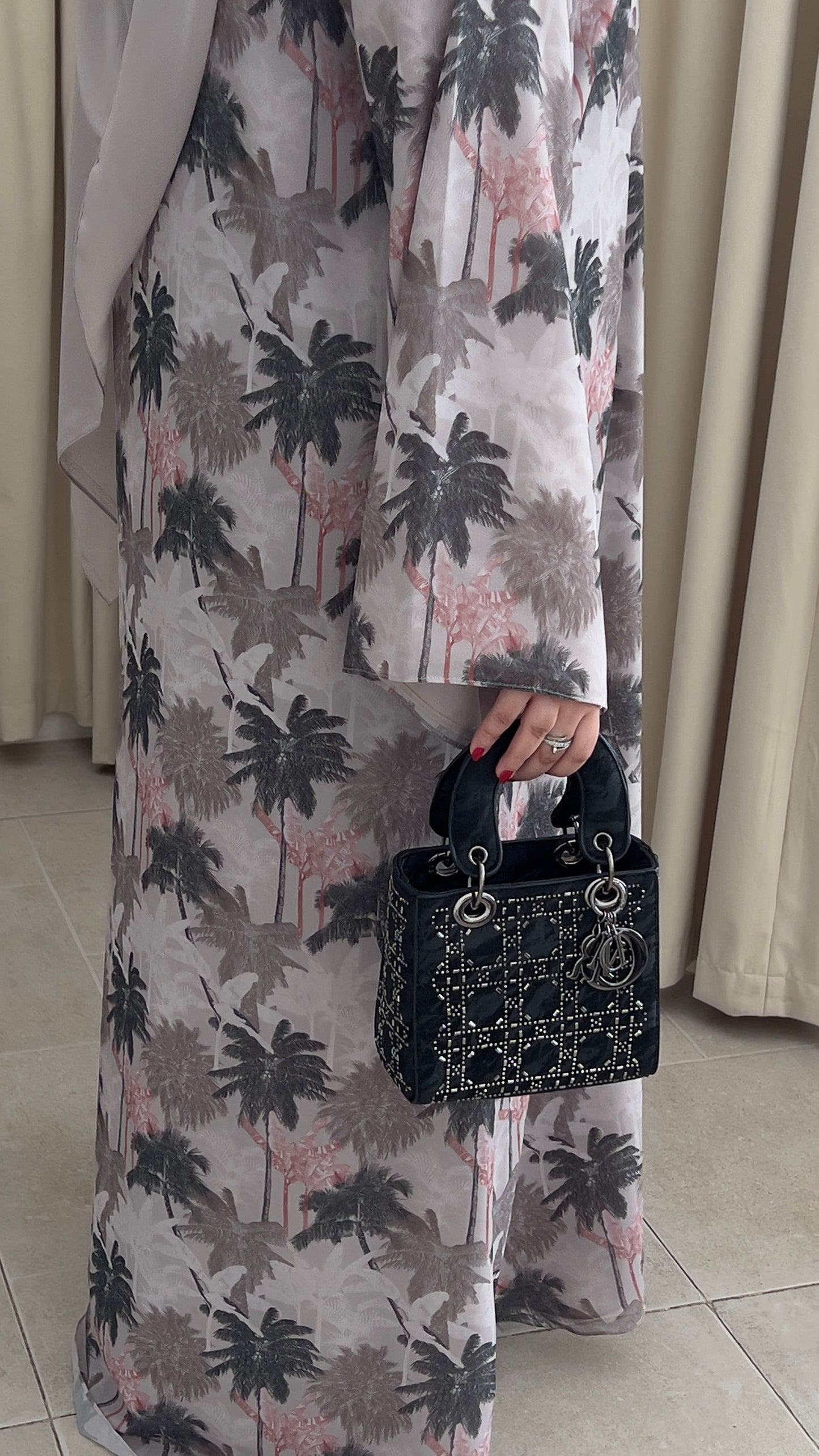 Palm Blossom Printed Chiffon Abaya | Z227
