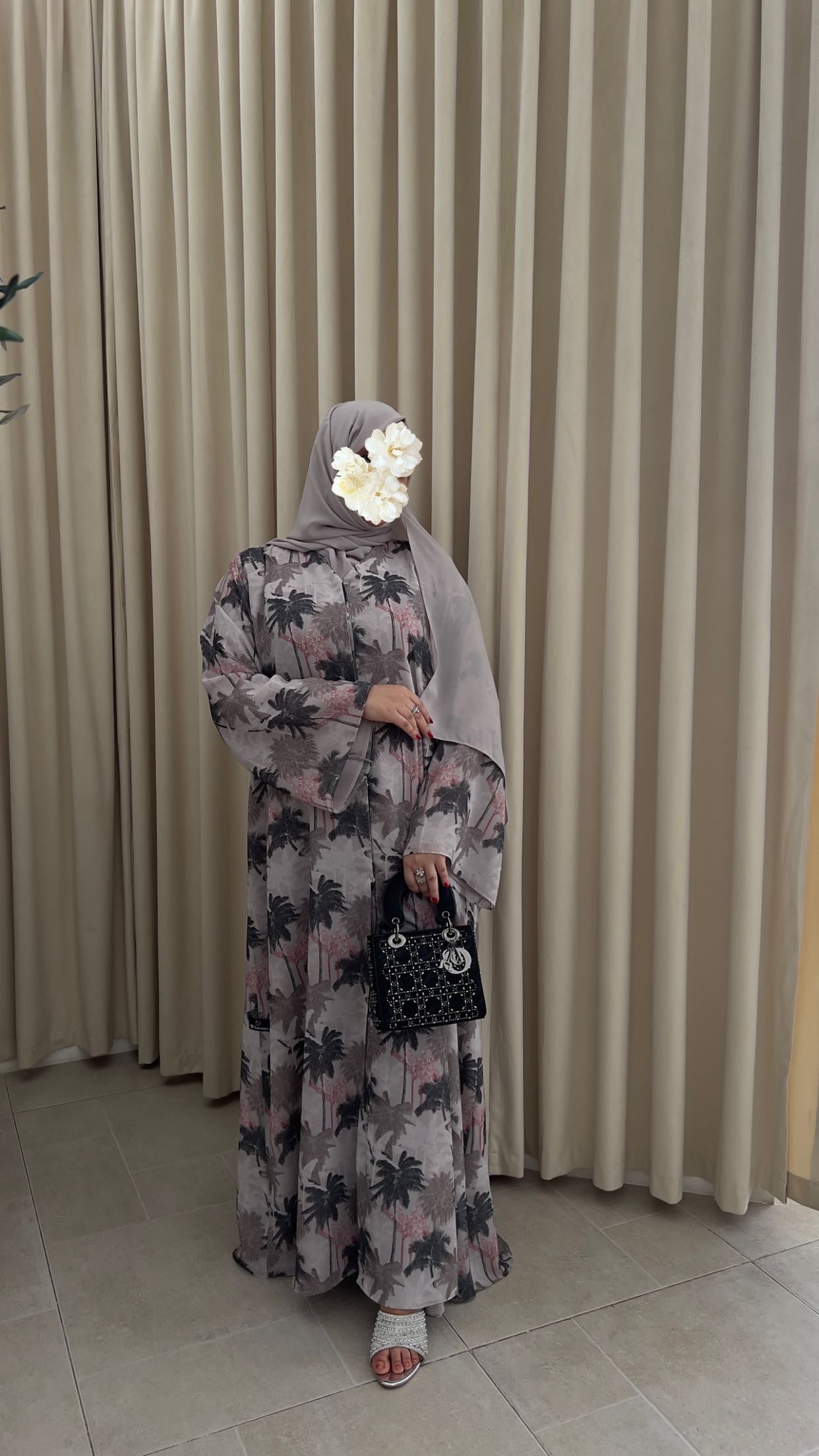 Palm Blossom Printed Chiffon Abaya | Z227