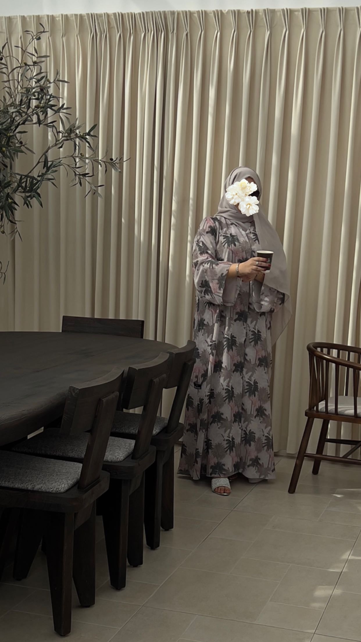 Palm Blossom Printed Chiffon Abaya | Z227