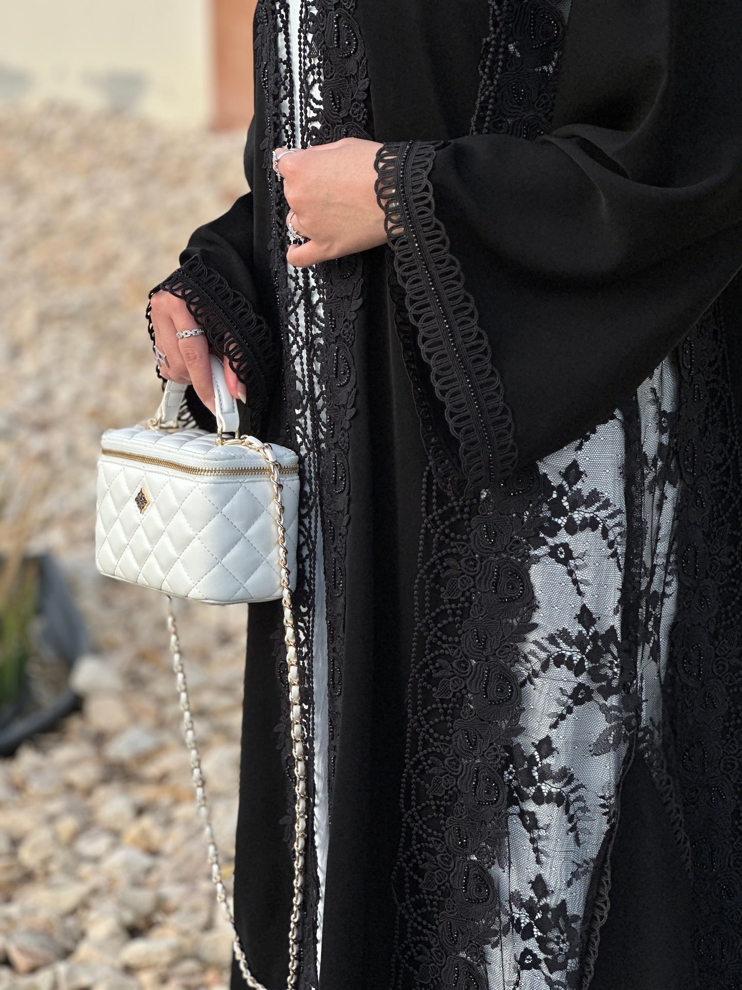 Premium open front black abaya | Lace /dantel abaya collection UAE