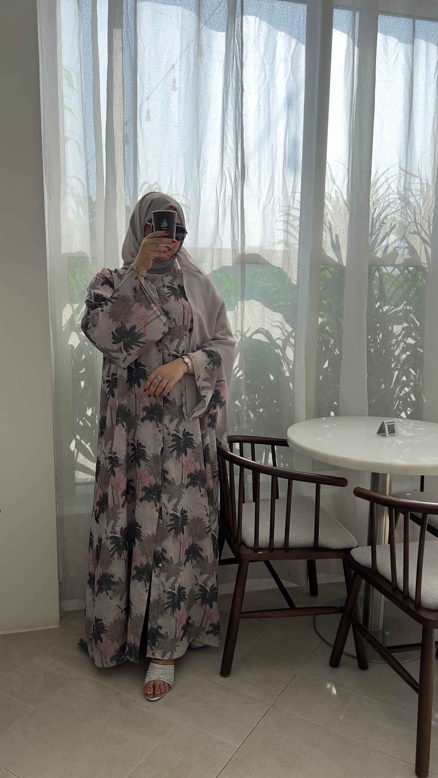 Palm Blossom Printed Chiffon Abaya | Z227