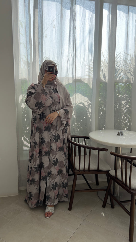 Palm Blossom Printed Chiffon Abaya | Z227