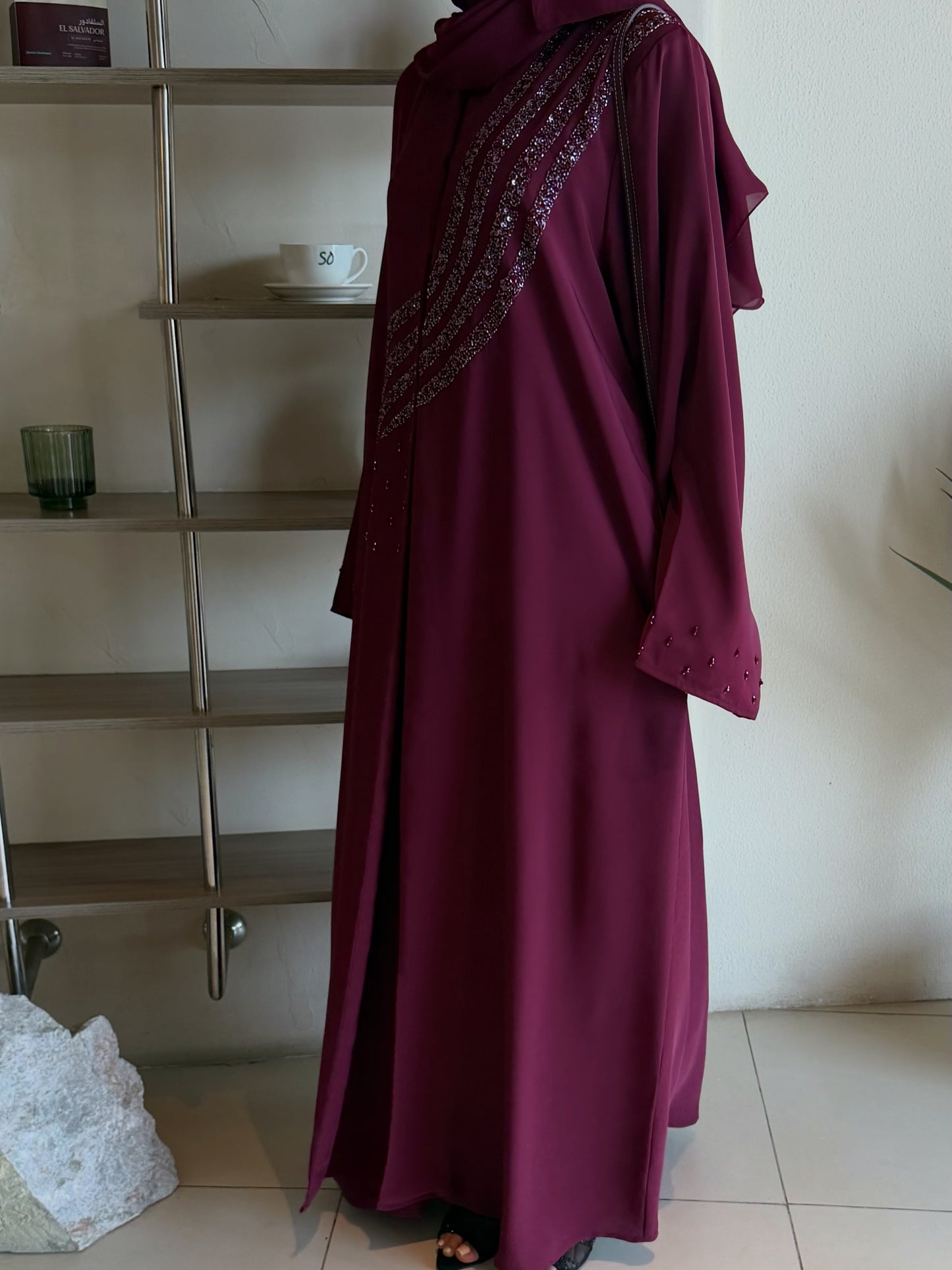 Plum Luxe Beaded Uae Abaya | Z229