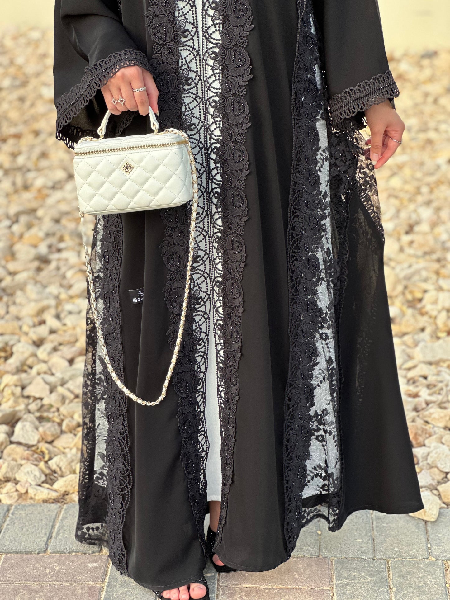 Premium open front black abaya | Lace /dantel abaya collection UAE