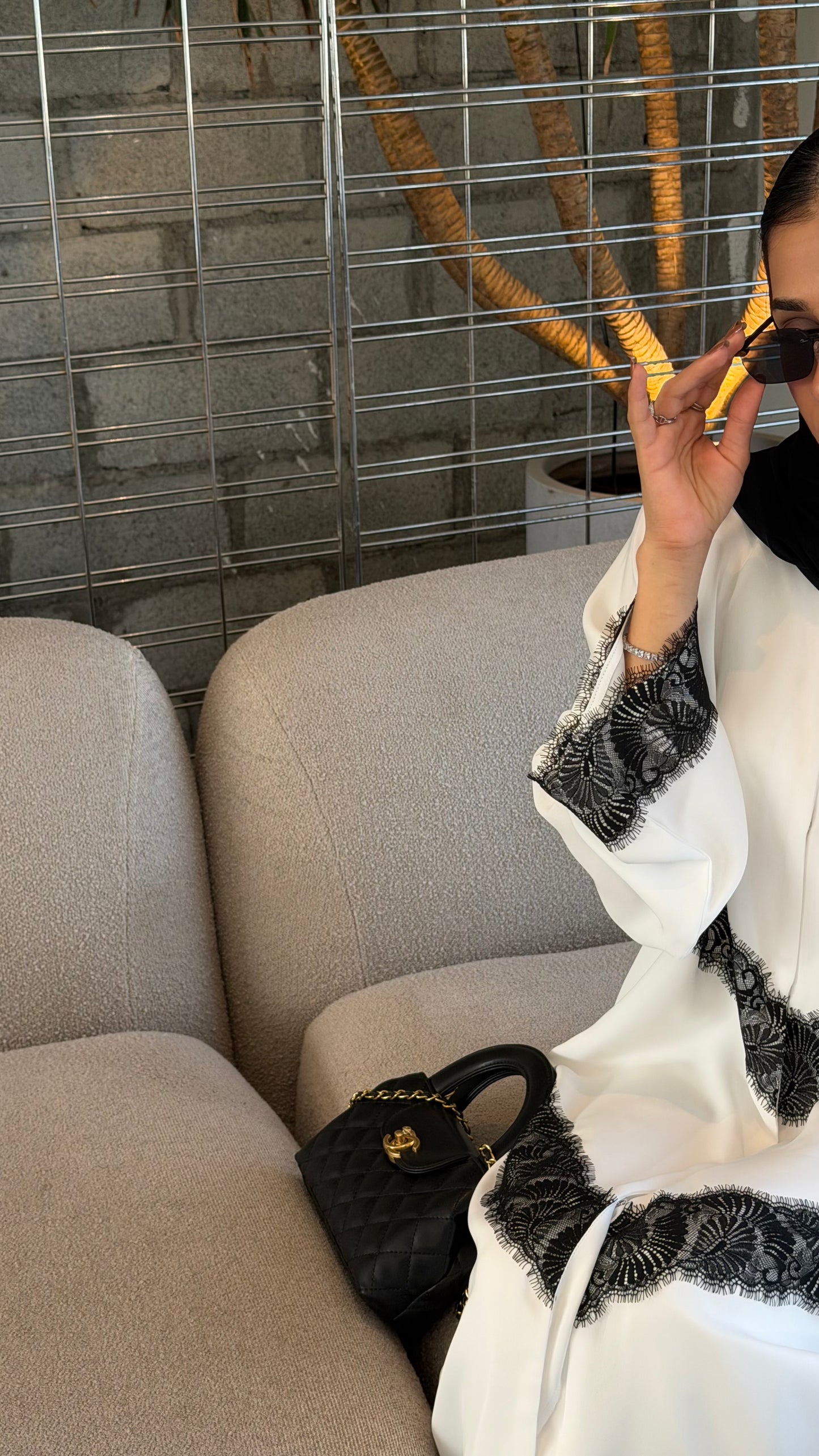 White abaya with black dantel,  lightweight/summer collection
