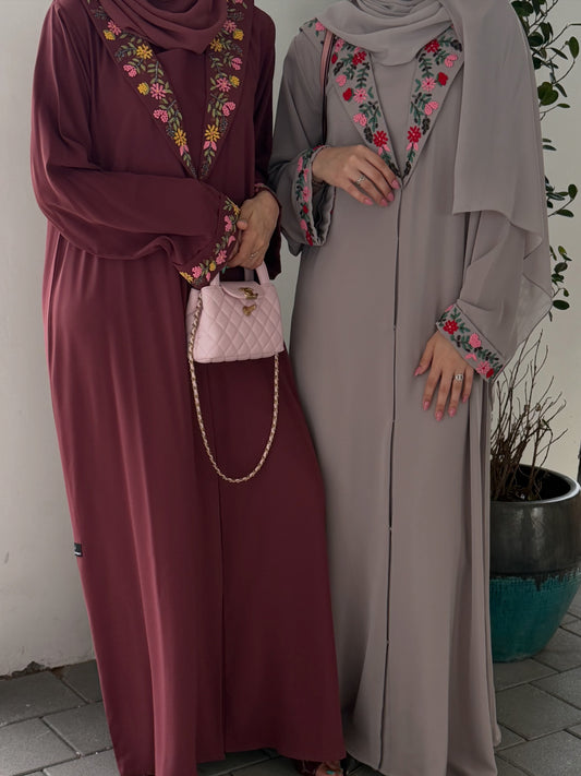 Designer Floral Embroidered Abaya – Luxury Modest Wear Open Front Abaya