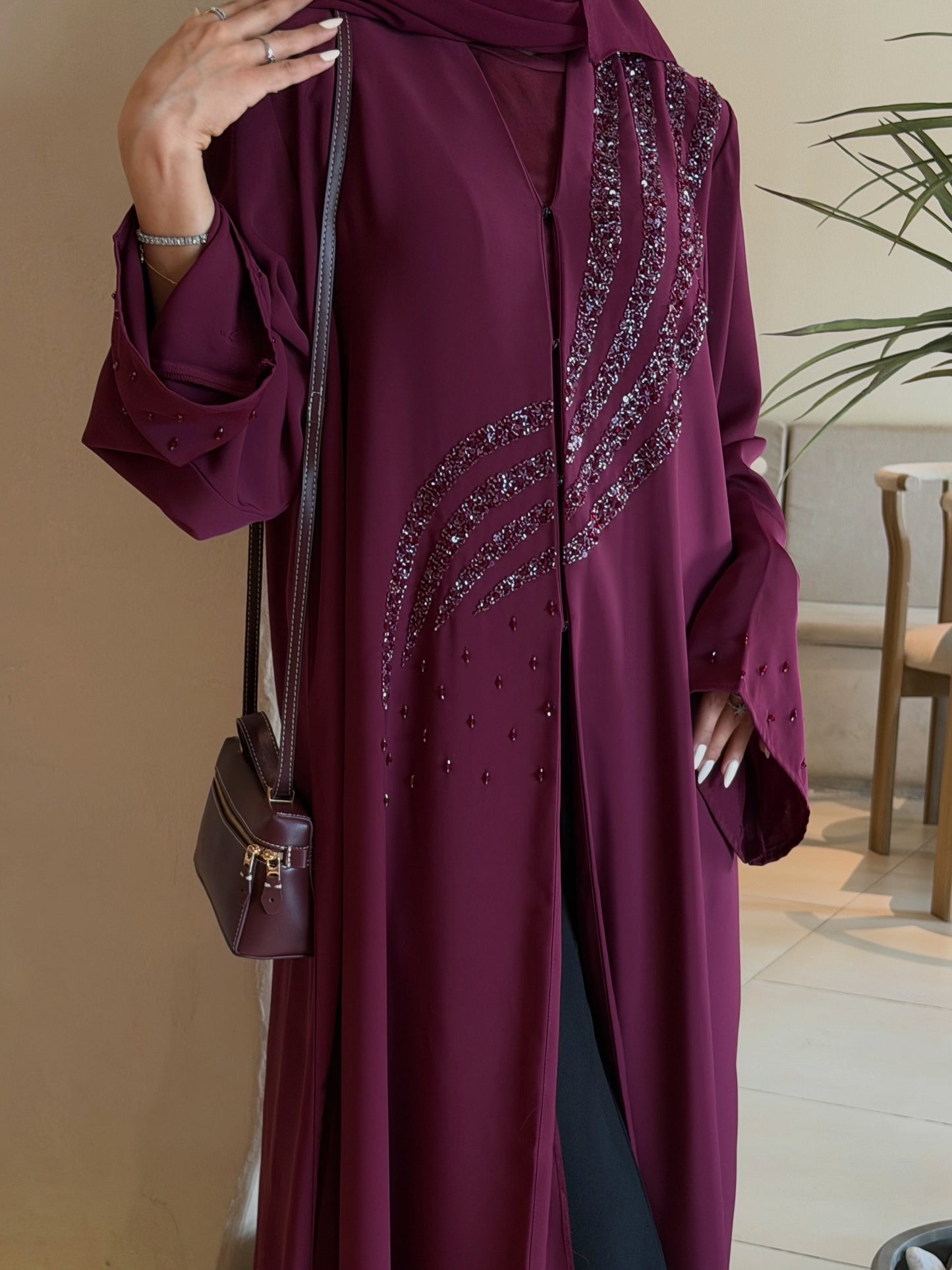 Plum Luxe Beaded Uae Abaya | Z229