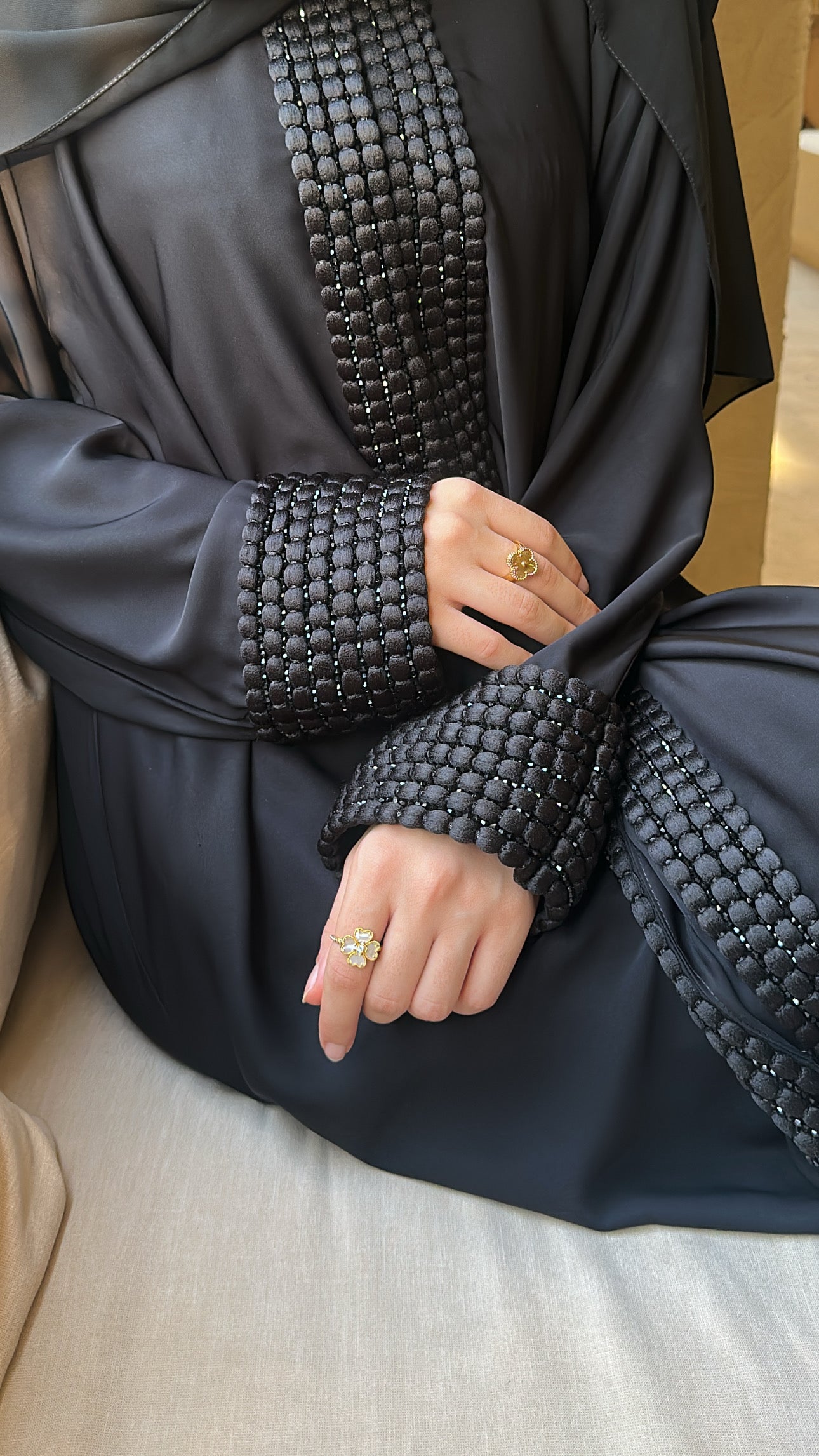 Luxury Emirati Abaya with Detailed Cuffs & Front