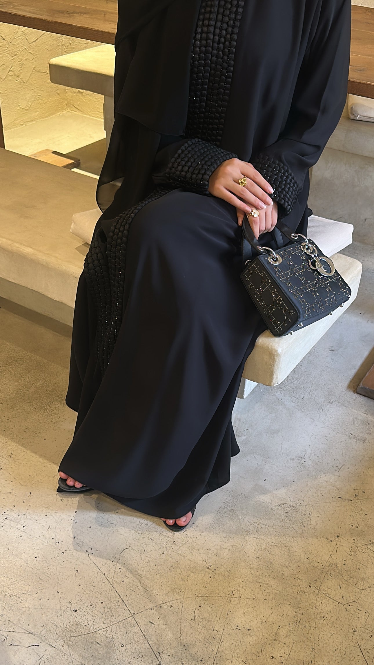 Luxury Emirati Abaya with Detailed Cuffs & Front