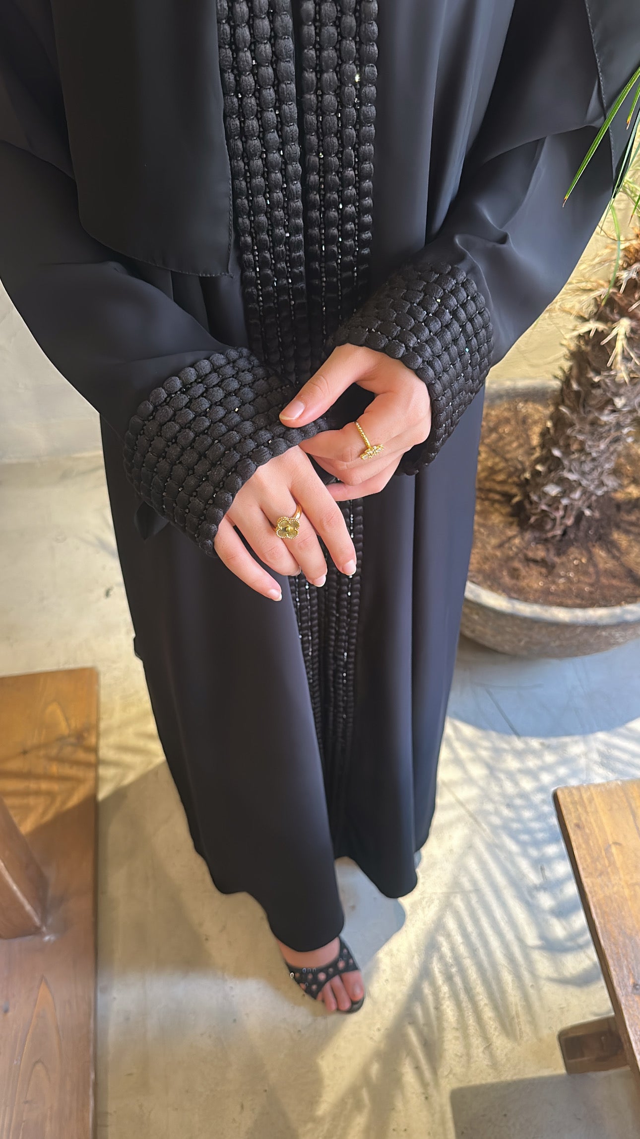 Luxury Emirati Abaya with Detailed Cuffs & Front
