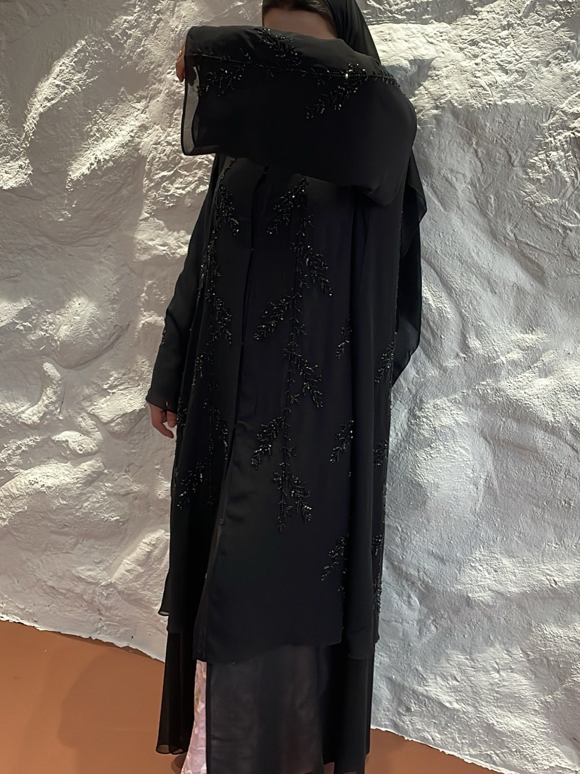Luxury black Emirati double Chiffon abaya