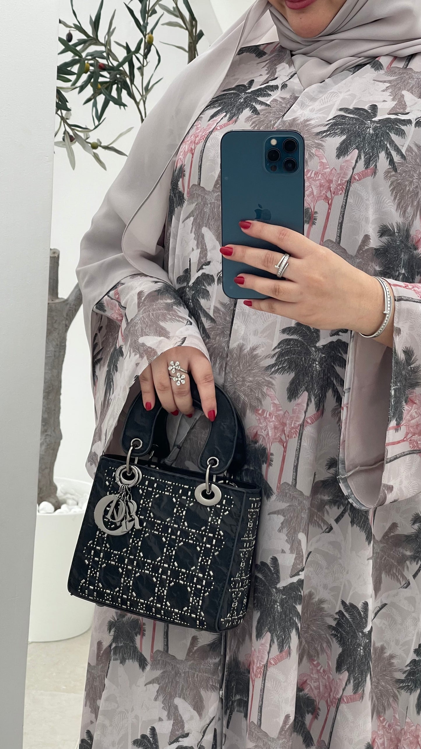 Palm Blossom Printed Chiffon Abaya | Z227