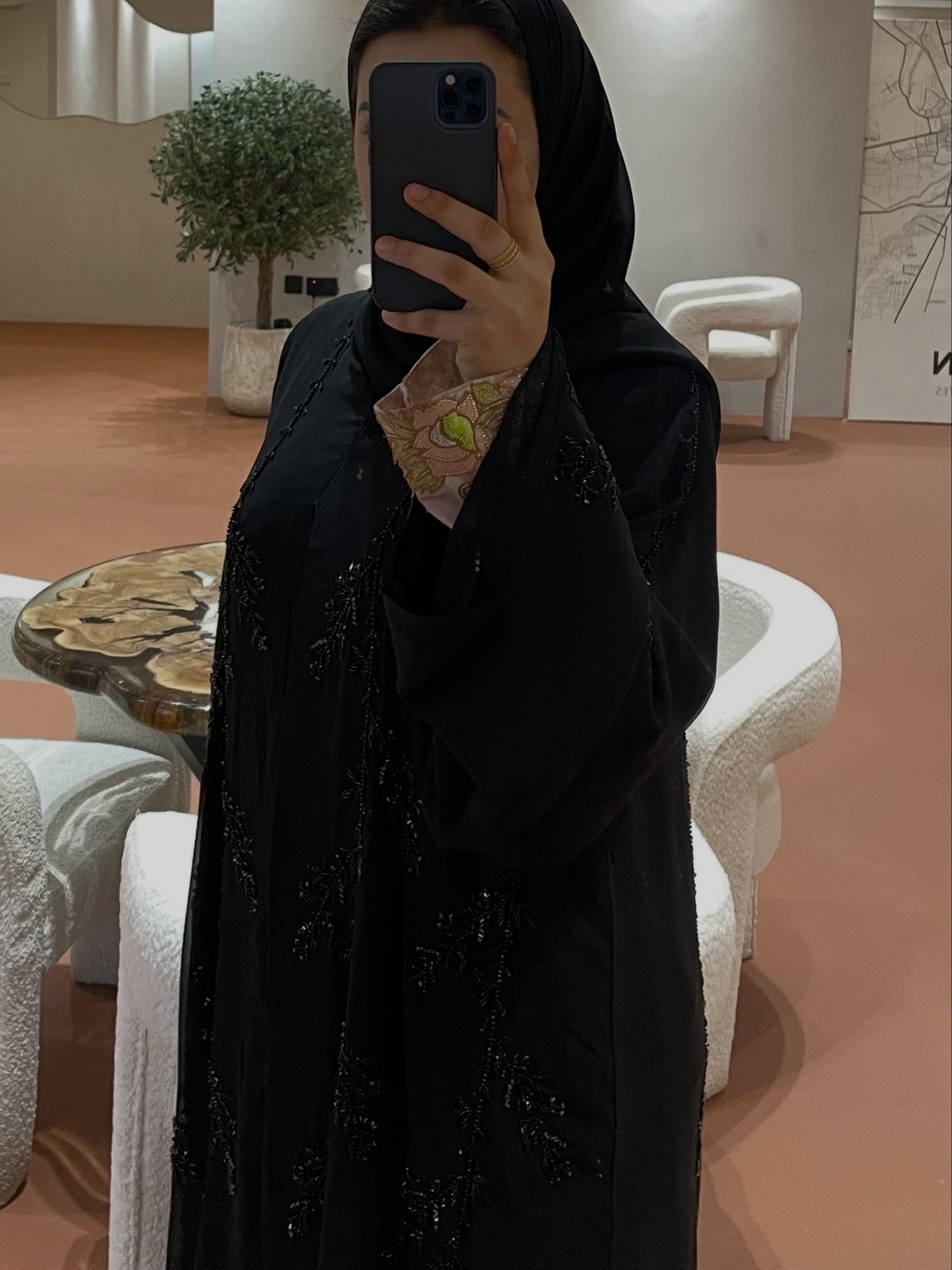 Luxury black Emirati double Chiffon abaya