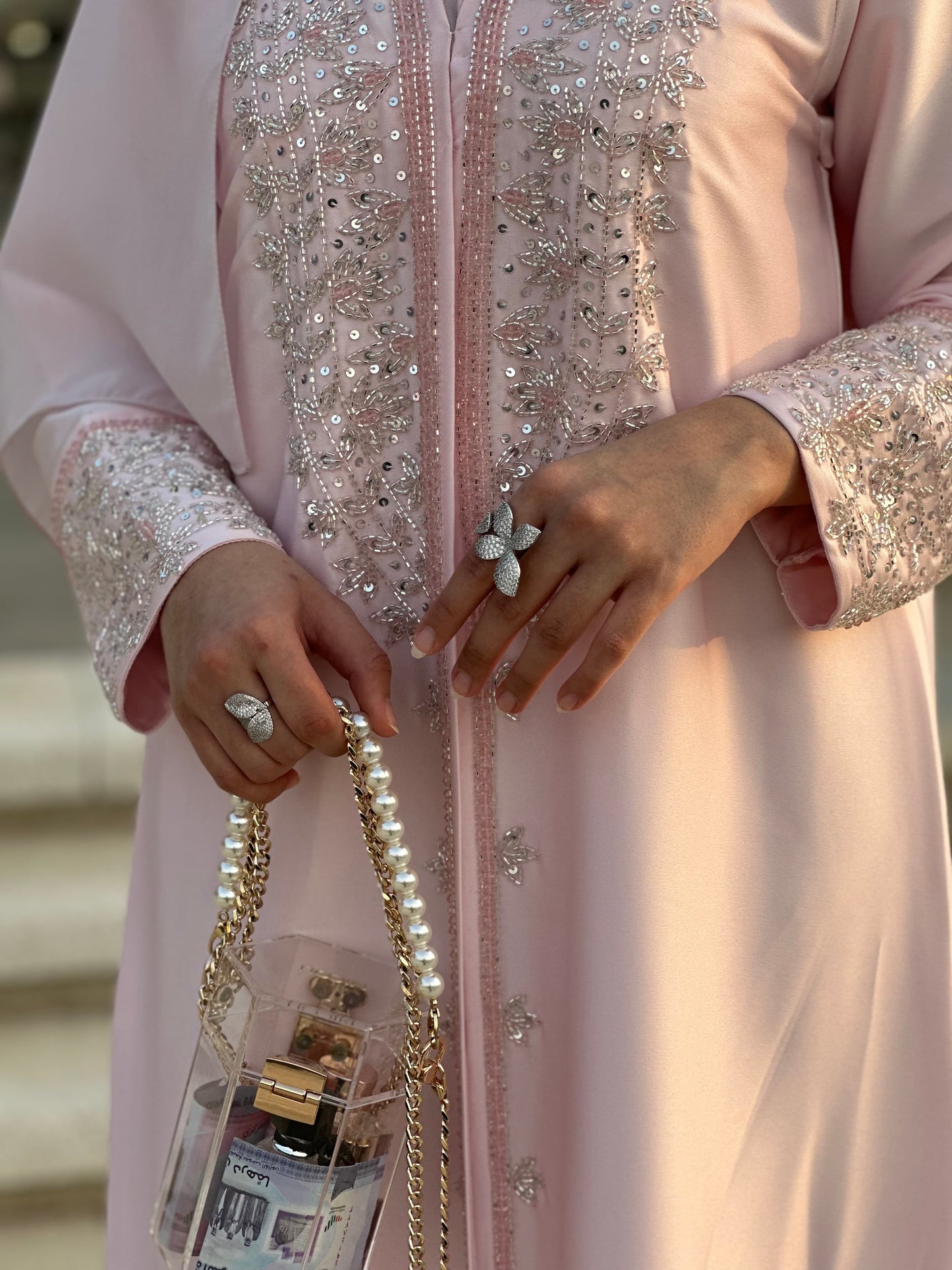 Zahida bi Blush Silver Abaya