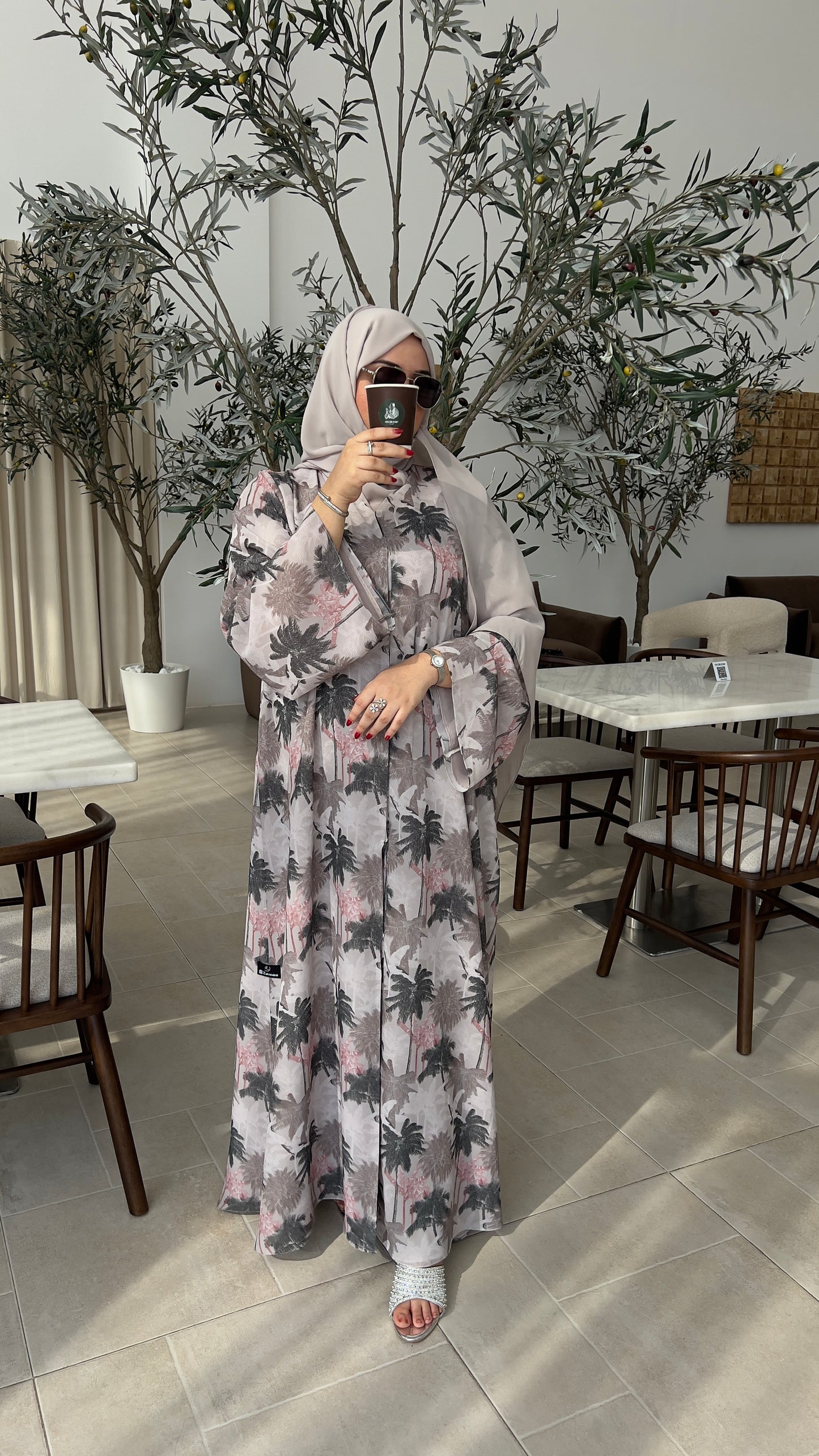 Palm Blossom Printed Chiffon Abaya | Z227