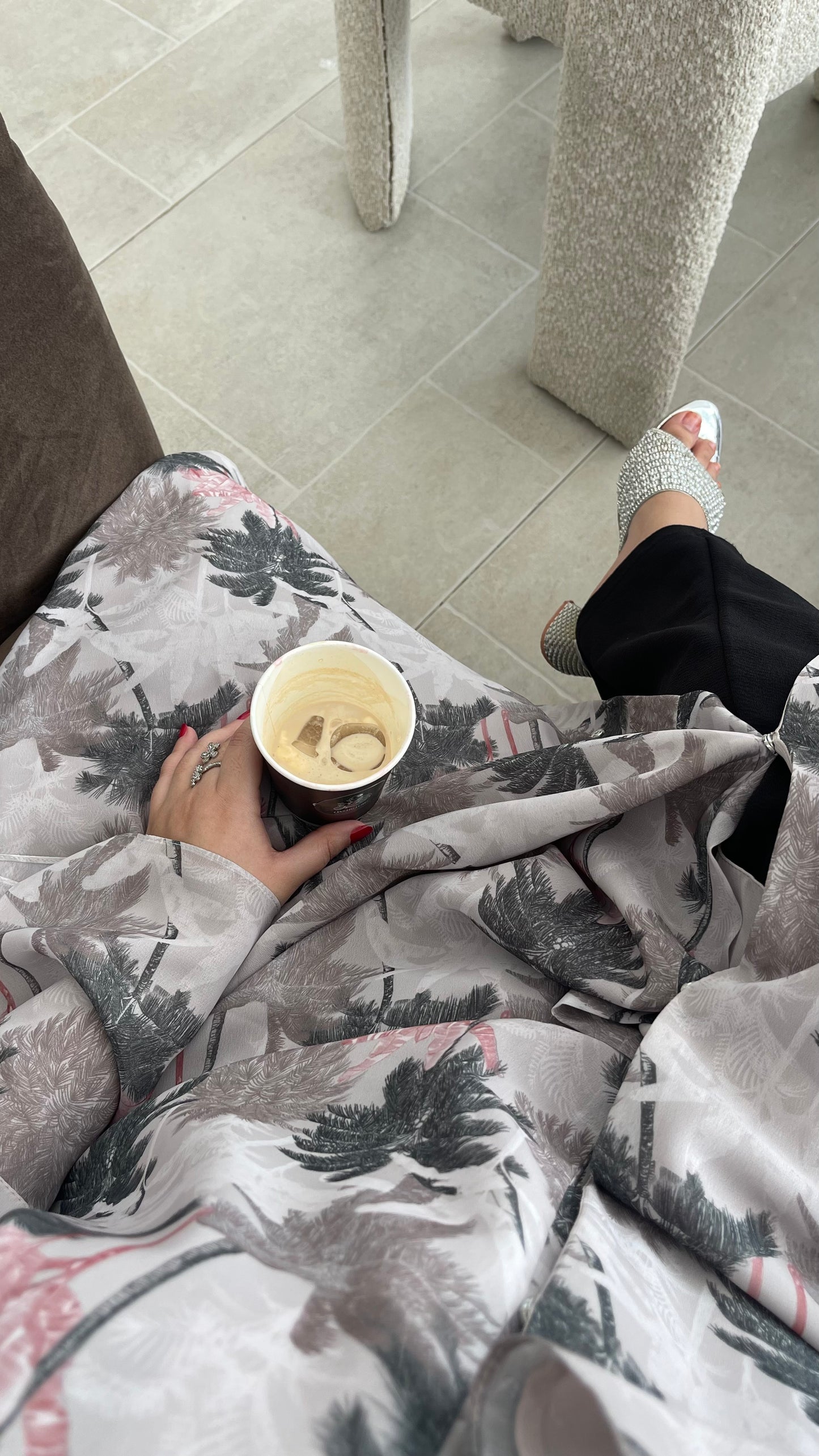 Palm Blossom Printed Chiffon Abaya | Z227
