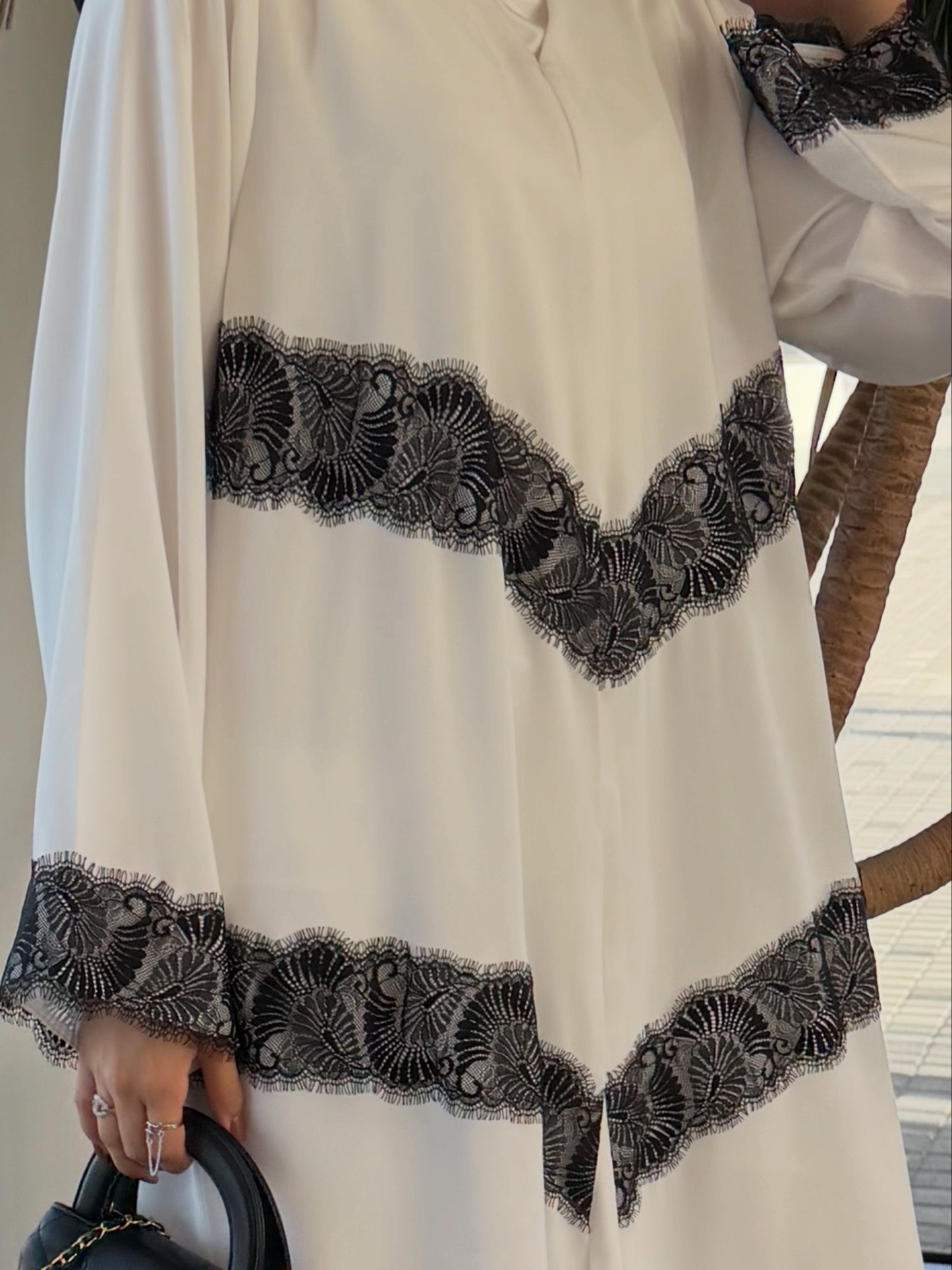 White abaya with black dantel,  lightweight/summer collection