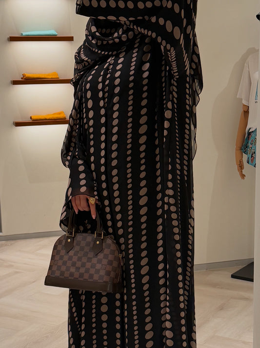 Classic noir printed chiffon abaya