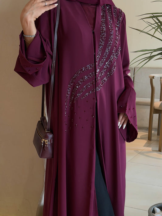 Plum Luxe Beaded Uae Abaya | Z229