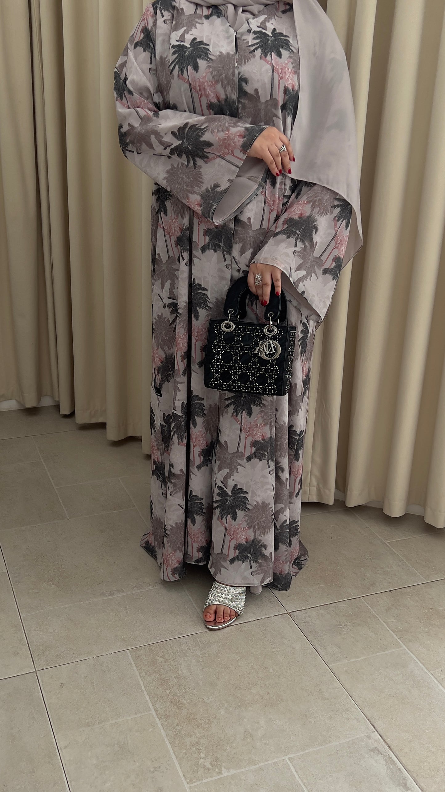 Palm Blossom Printed Chiffon Abaya | Z227