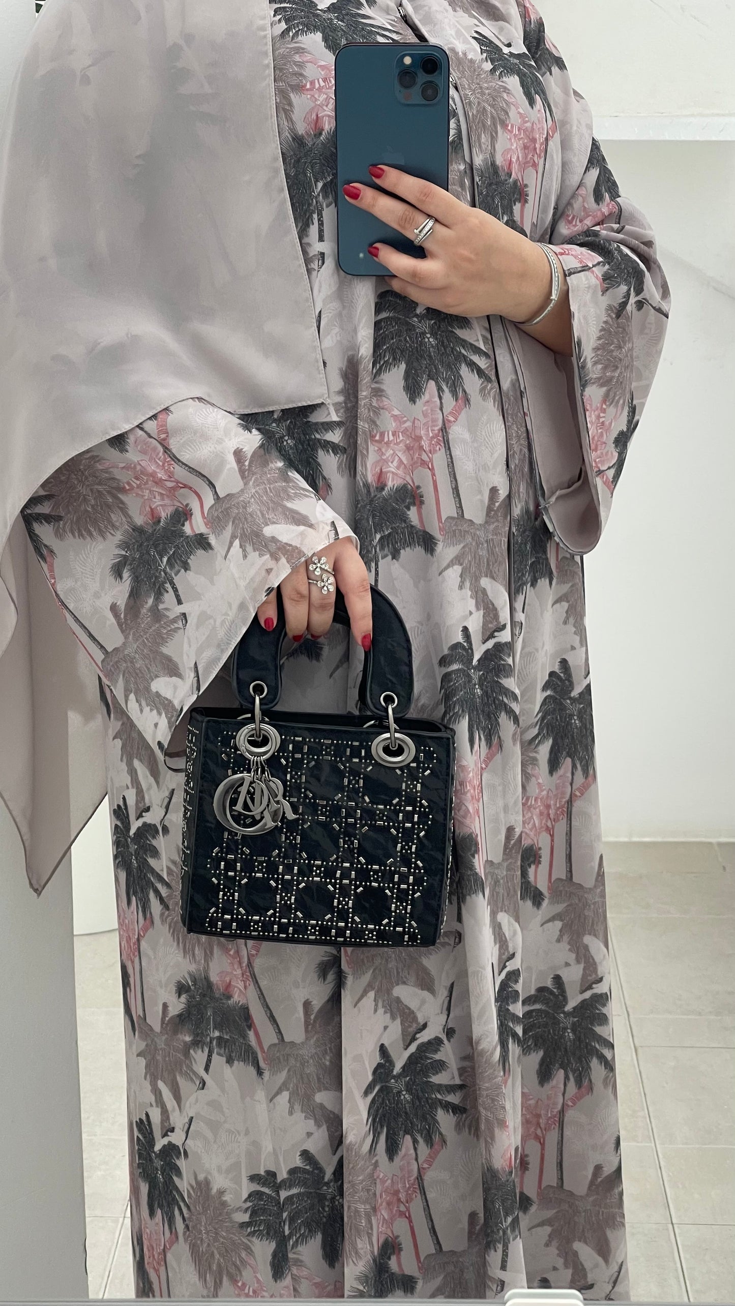 Palm Blossom Printed Chiffon Abaya | Z227