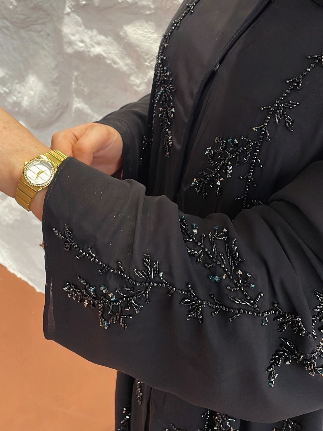 Luxury black Emirati double Chiffon abaya