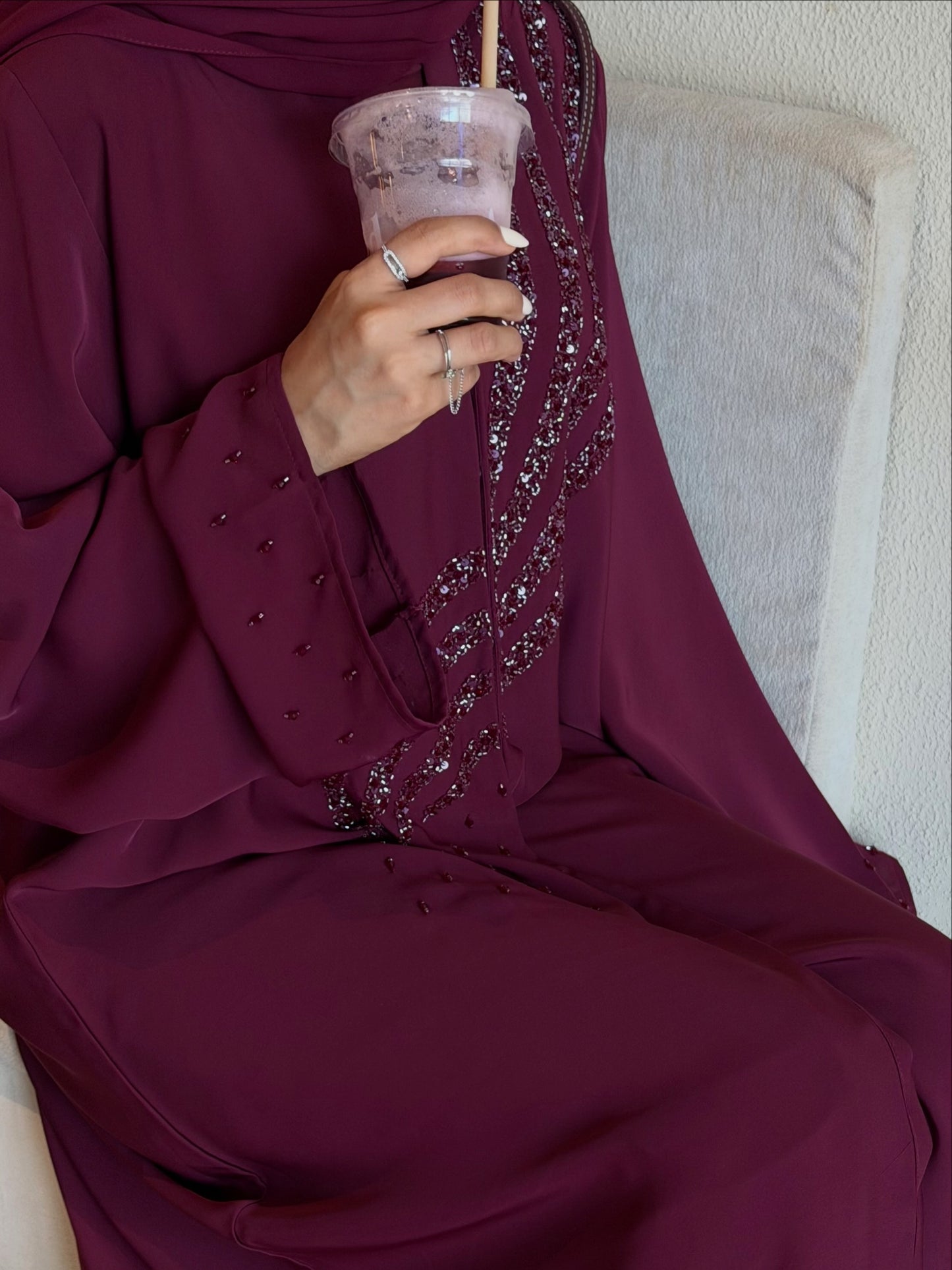 Plum Luxe Beaded Uae Abaya | Z229