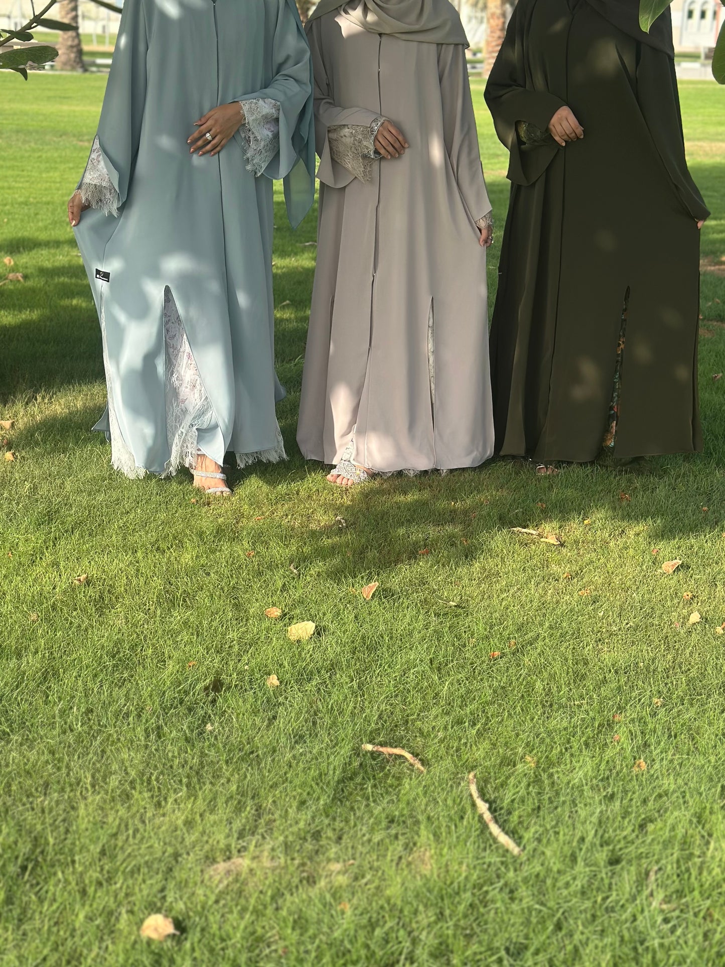 Flowy Front Open Abaya with Floral Lace trim