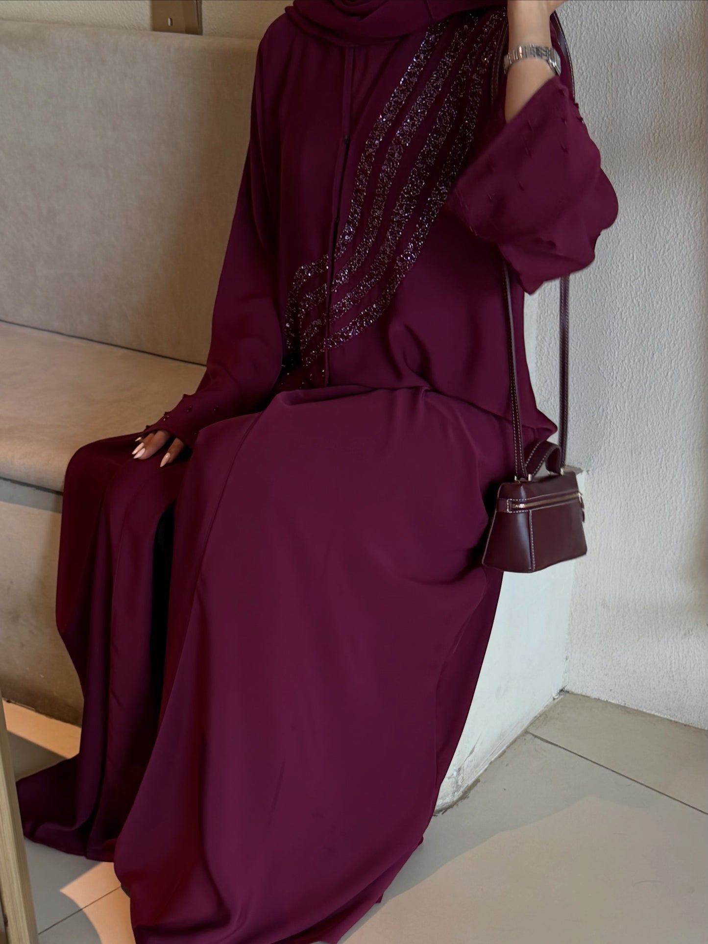 Plum Luxe Beaded Uae Abaya | Z229
