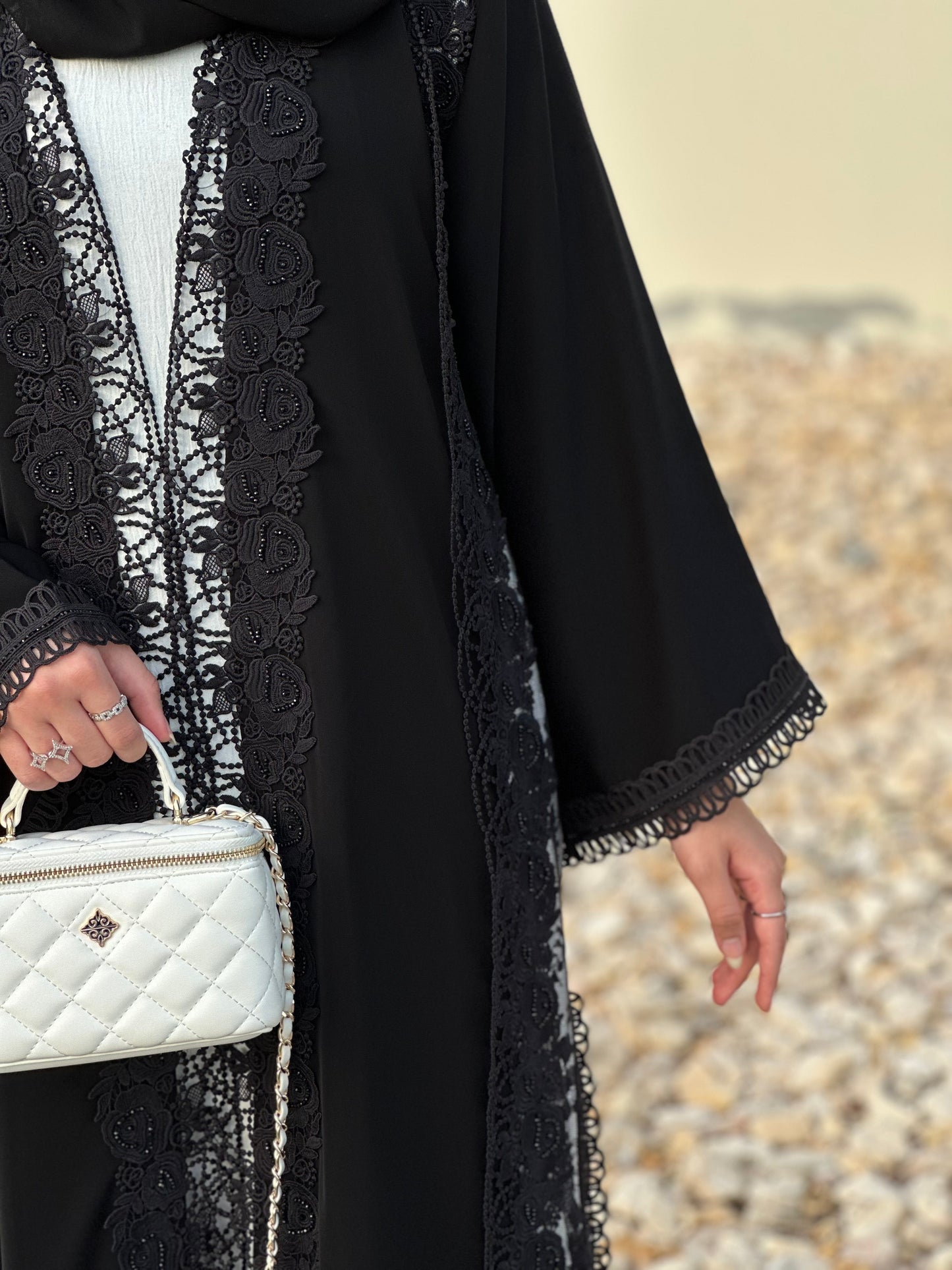 Premium open front black abaya | Lace /dantel abaya collection UAE