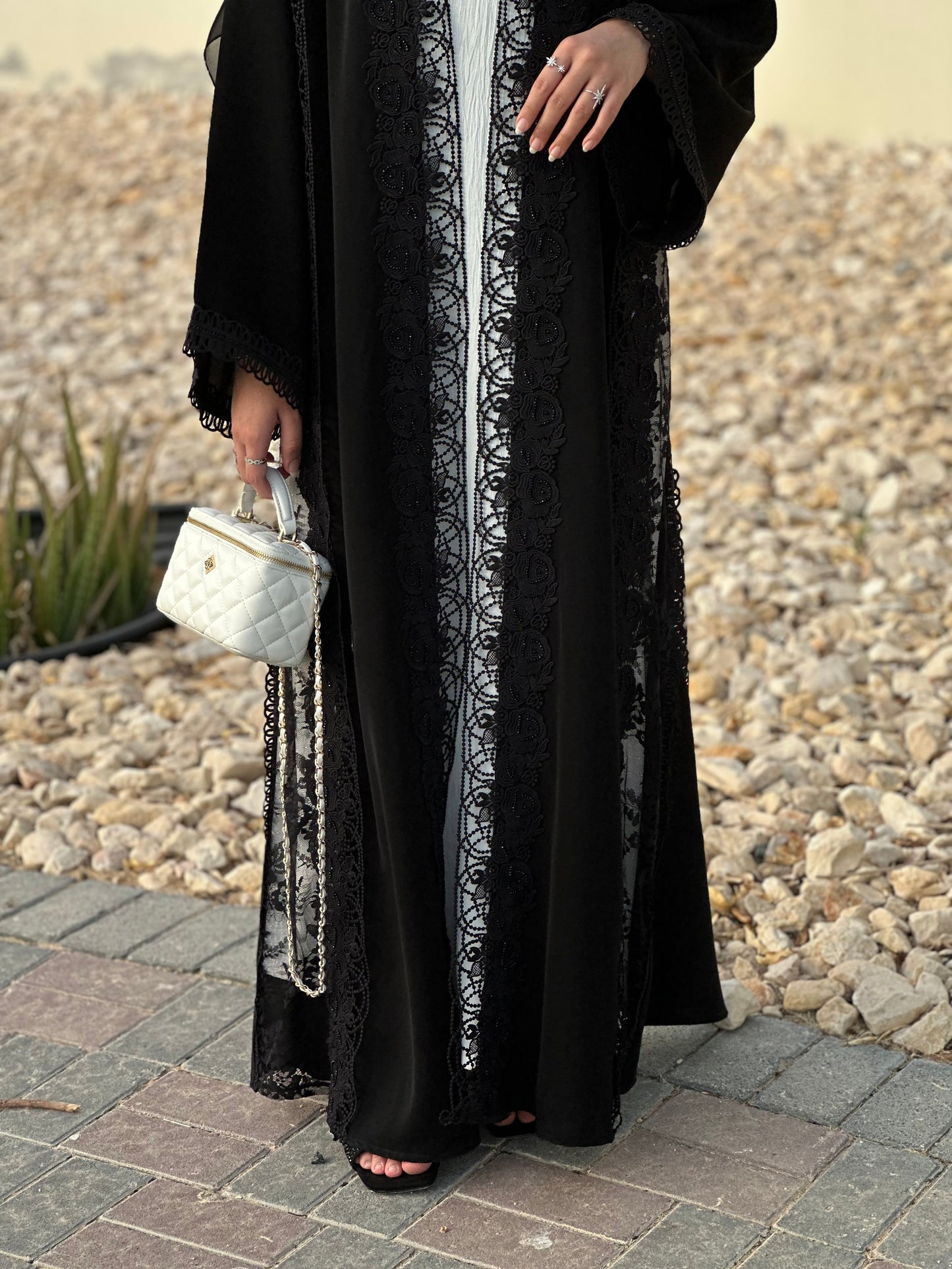 Premium open front black abaya | Lace /dantel abaya collection UAE