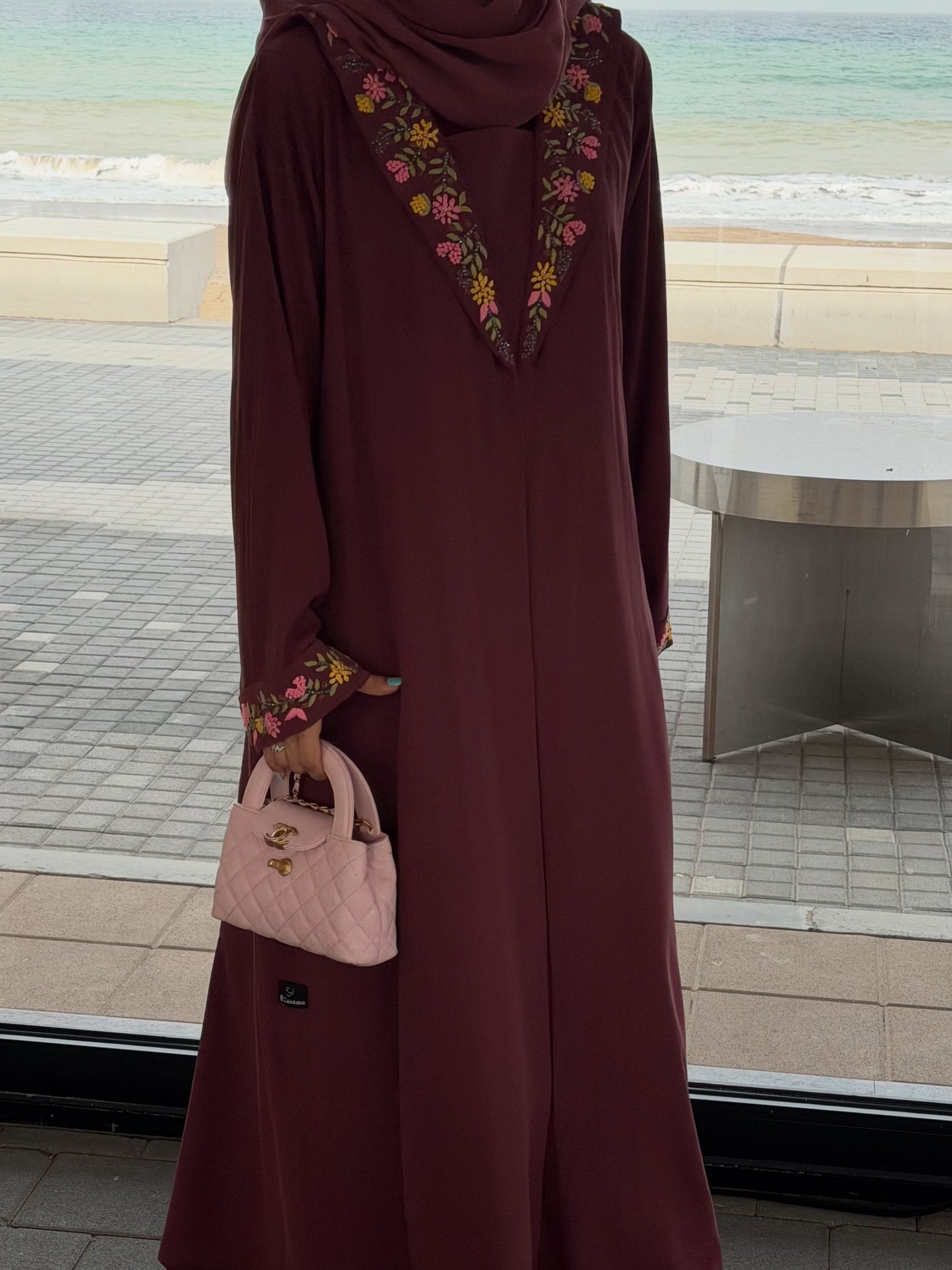 Designer Floral Embroidered Abaya – Luxury Modest Wear Open Front Abaya