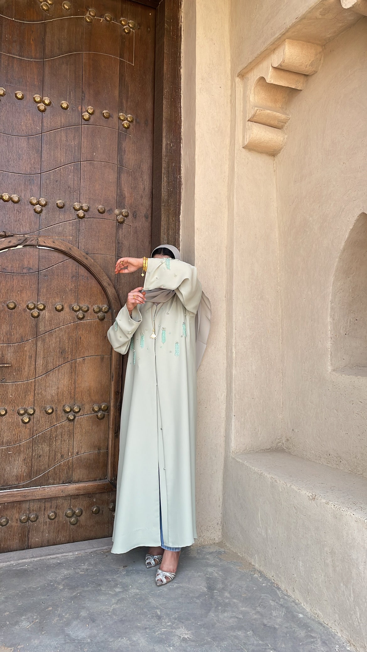 Pastel Mint Abaya | Elegant Embellished Modest Wear | Z233 - Zahida bi 