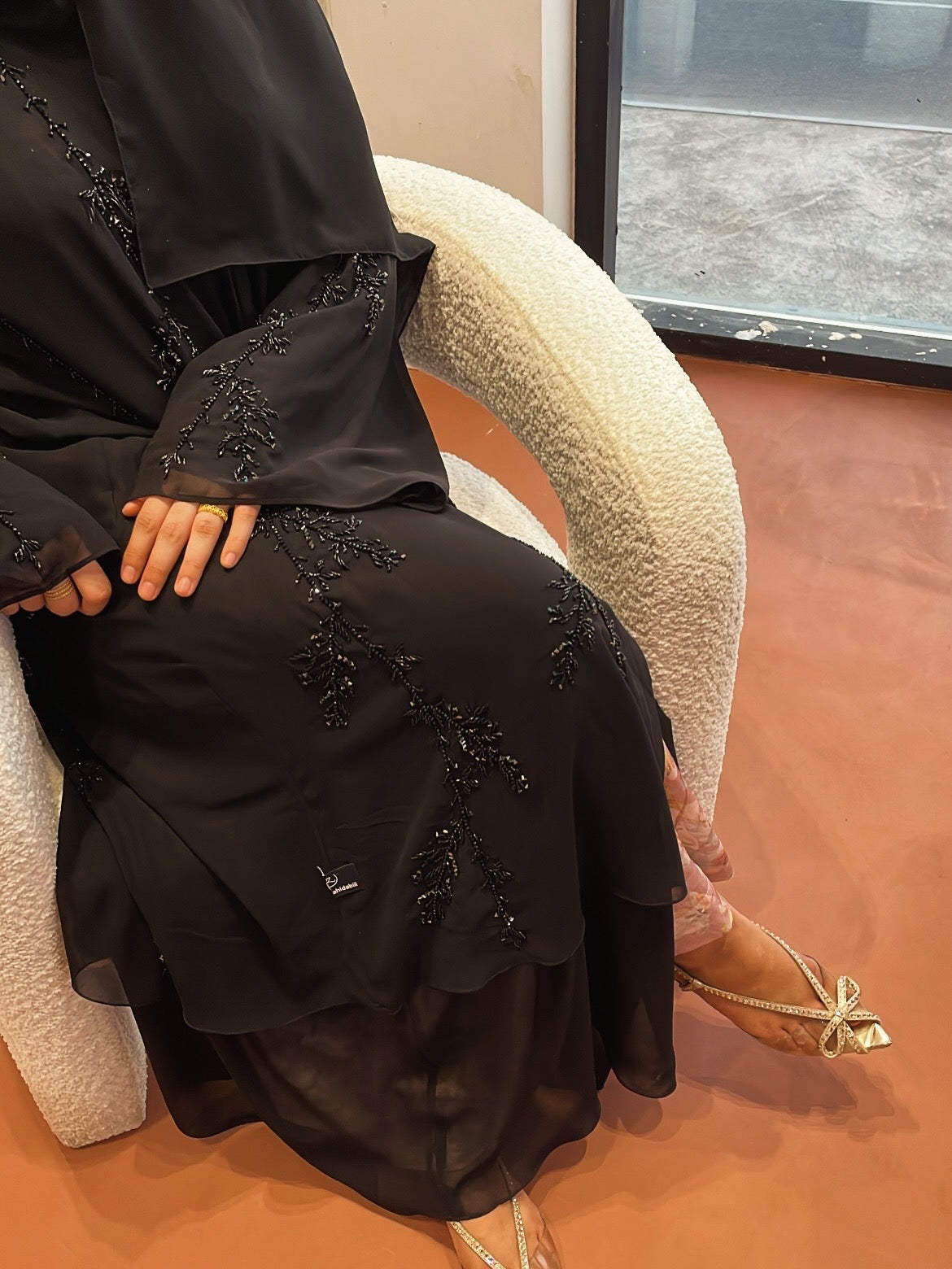Luxury black Emirati double Chiffon abaya