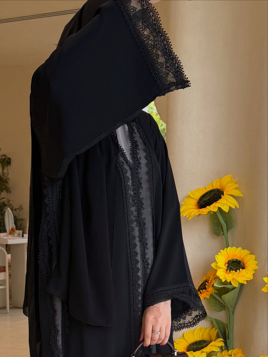 Black Luxe Lace Abaya for Women | Dubai Abaya