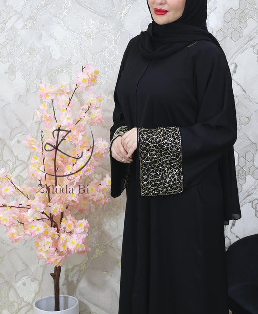 Zoom Fabric Abaya with Golden web