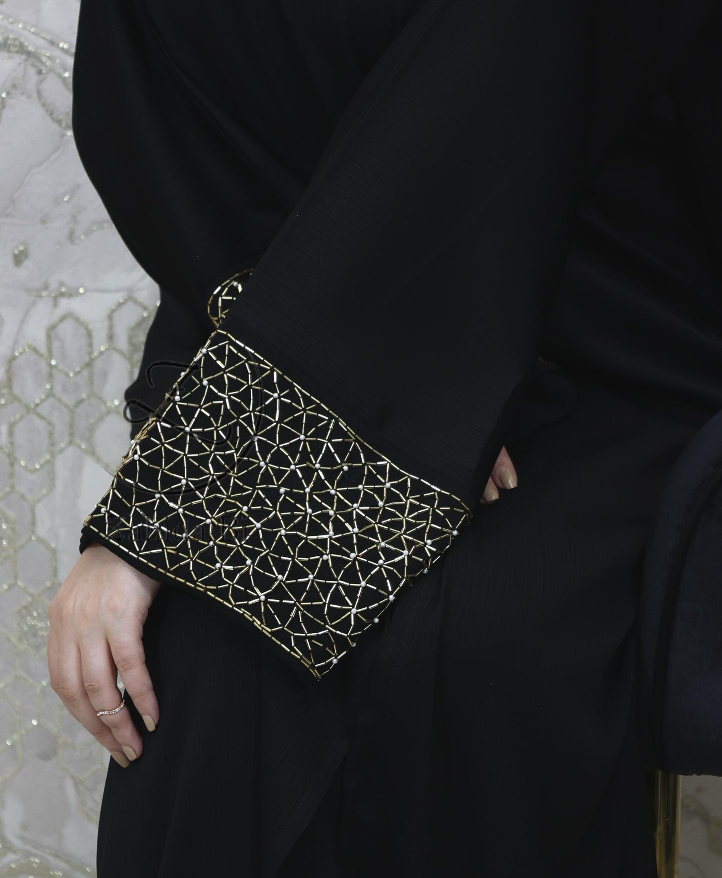 Zoom Fabric Abaya with Golden web