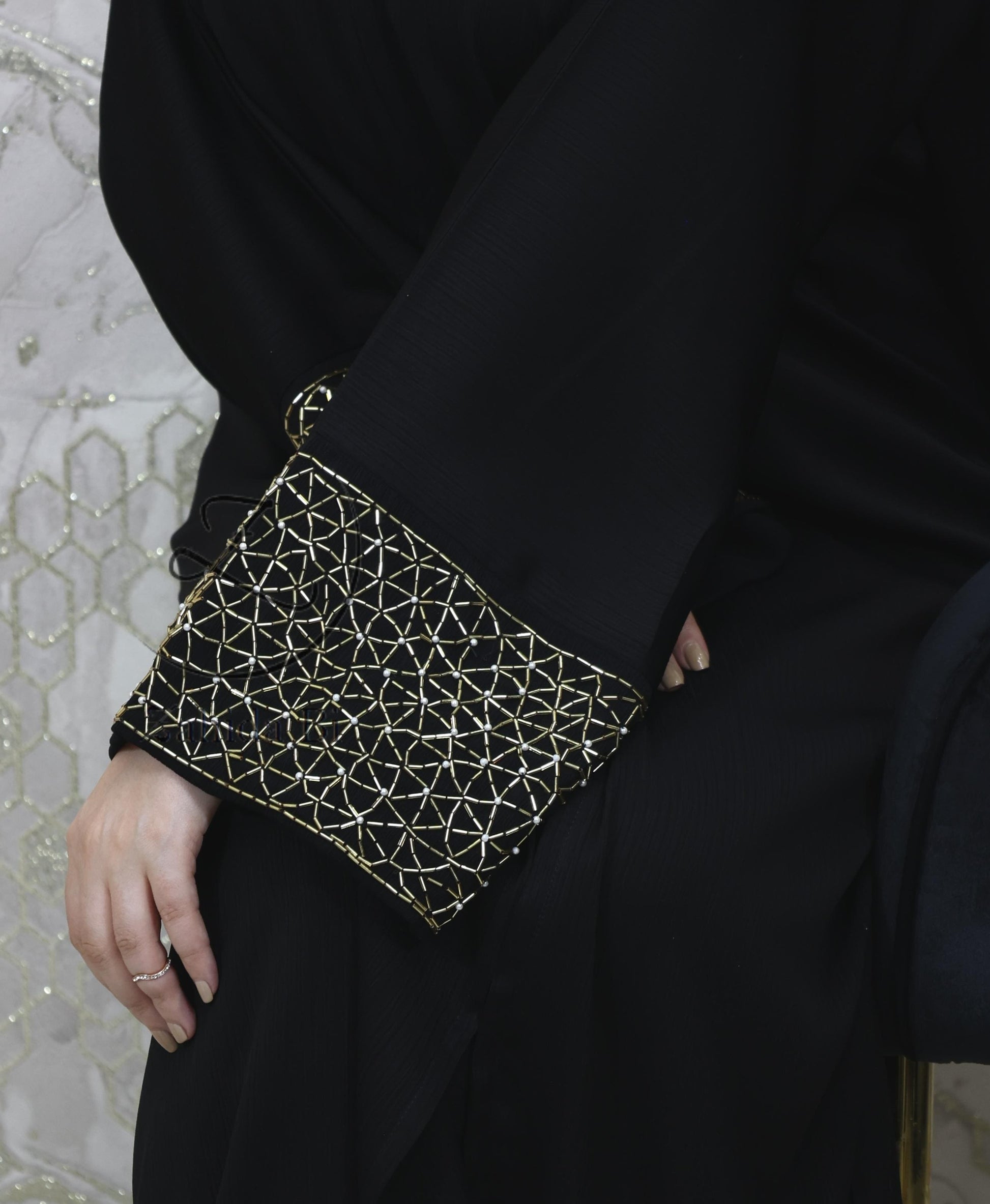 Zoom Fabric Abaya with Golden web