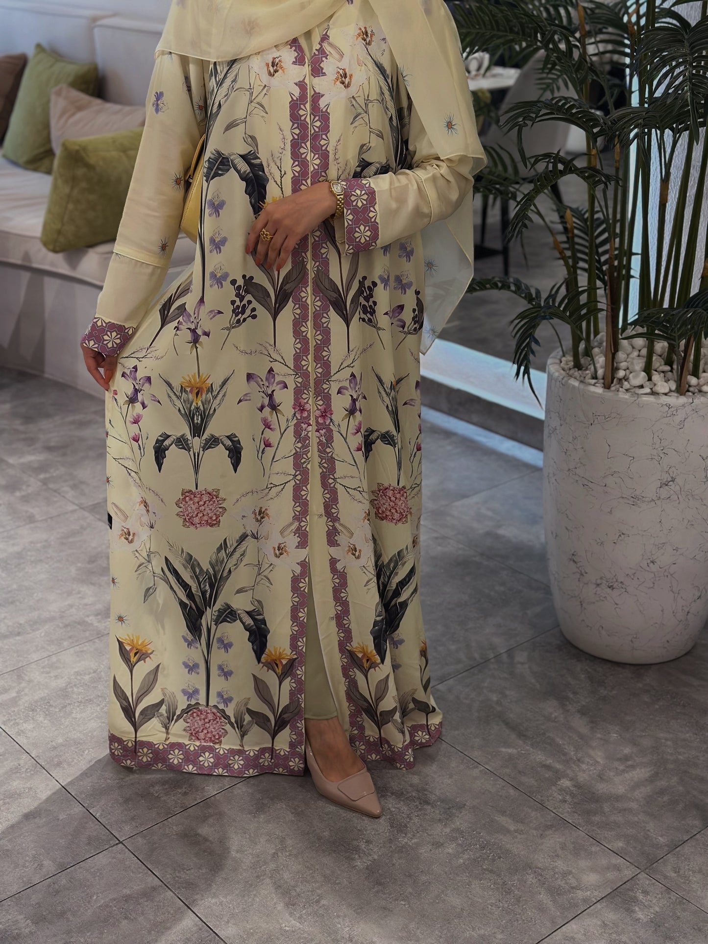 Summer Collection Soft Pink/Butter Yellow light weight Zahidabi Abaya|Uae