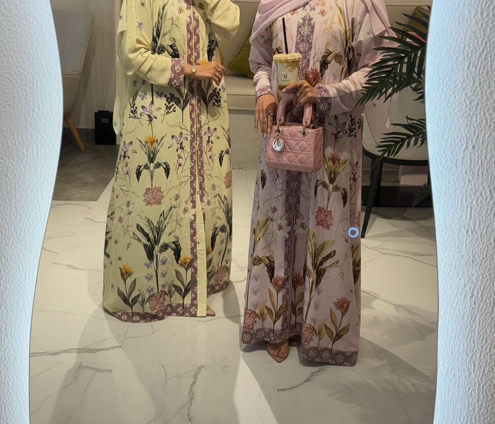 Summer Collection Soft Pink/Butter Yellow light weight Zahidabi Abaya|Uae - Zahida bi 