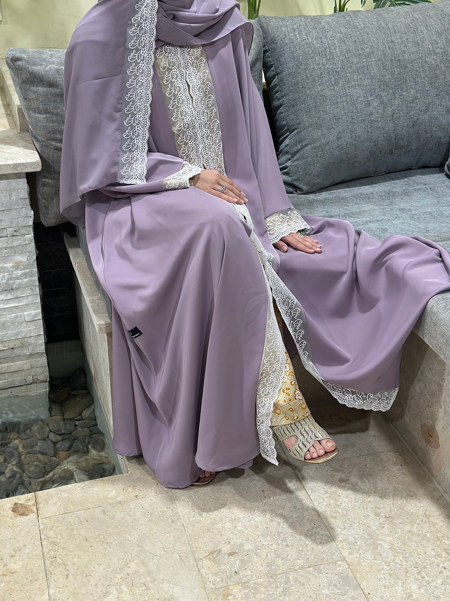 New design dantel abaya with double closh