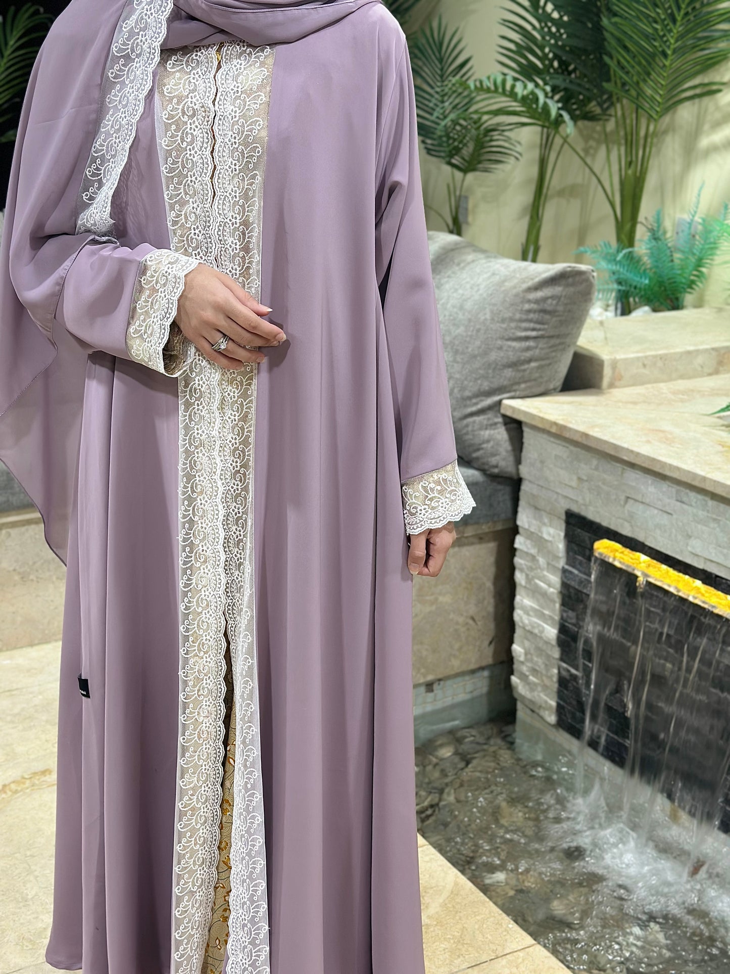 New design dantel abaya with double closh