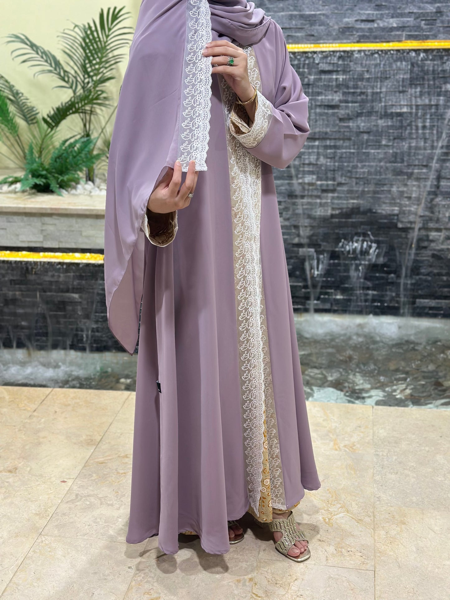 New design dantel abaya with double closh